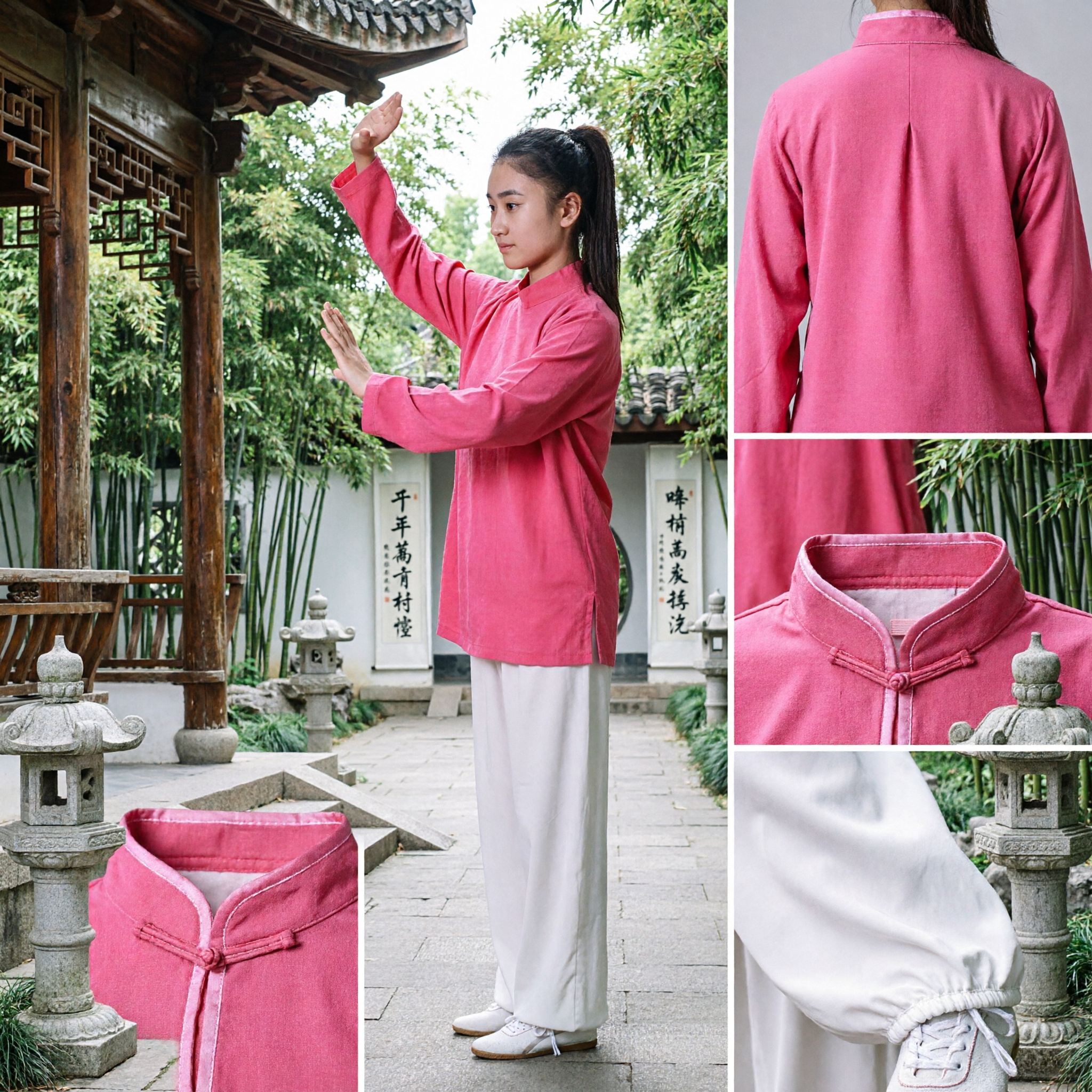 Women's Pink Traditional Tai Chi Uniform Kung Fu Wushu Martial Arts Silk Training Costume Set - Asian Costume