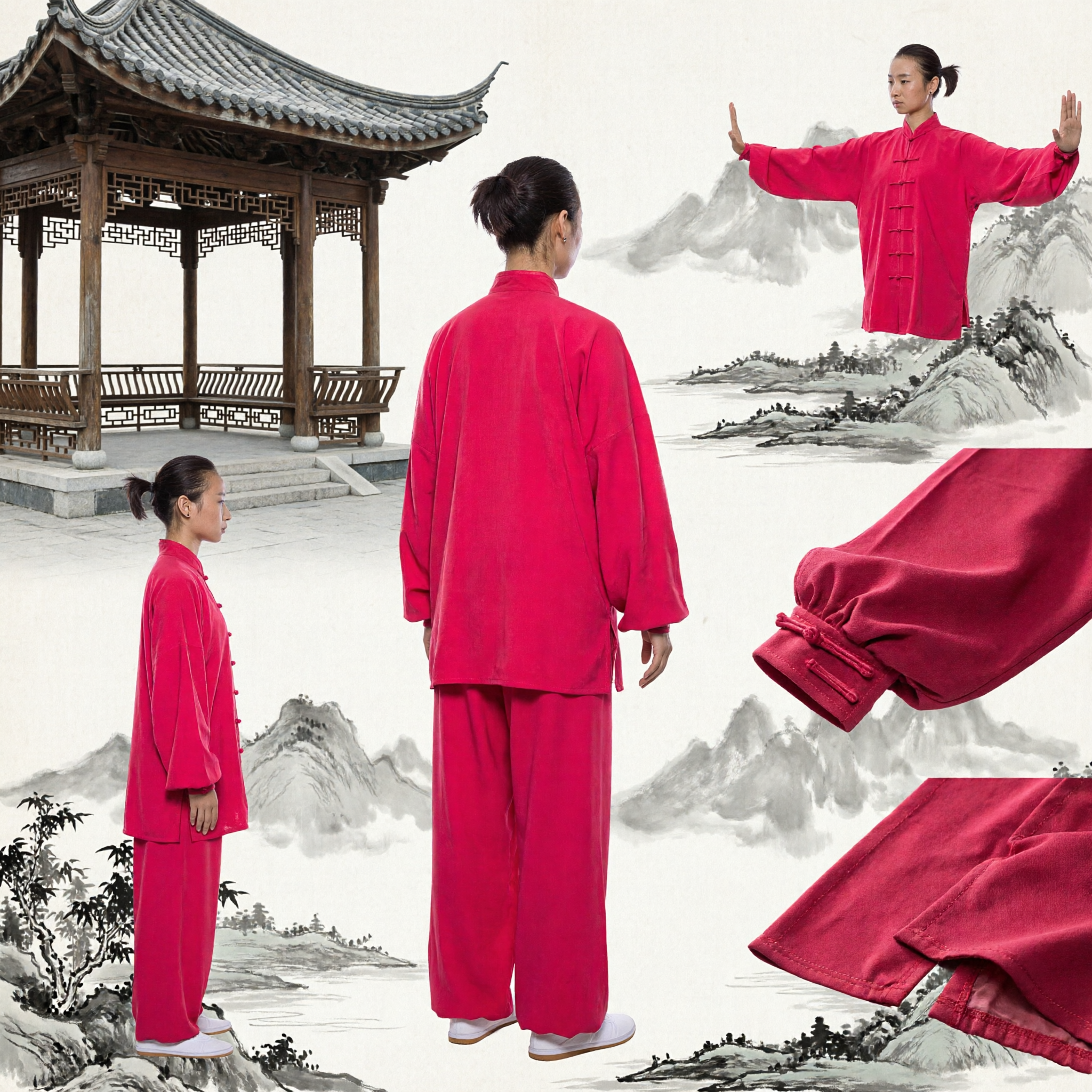 Women's Traditional Chinese Kung Fu Uniform Pink Tai Chi Suit with Frog Buttons for Wushu Practice - Asian Costume