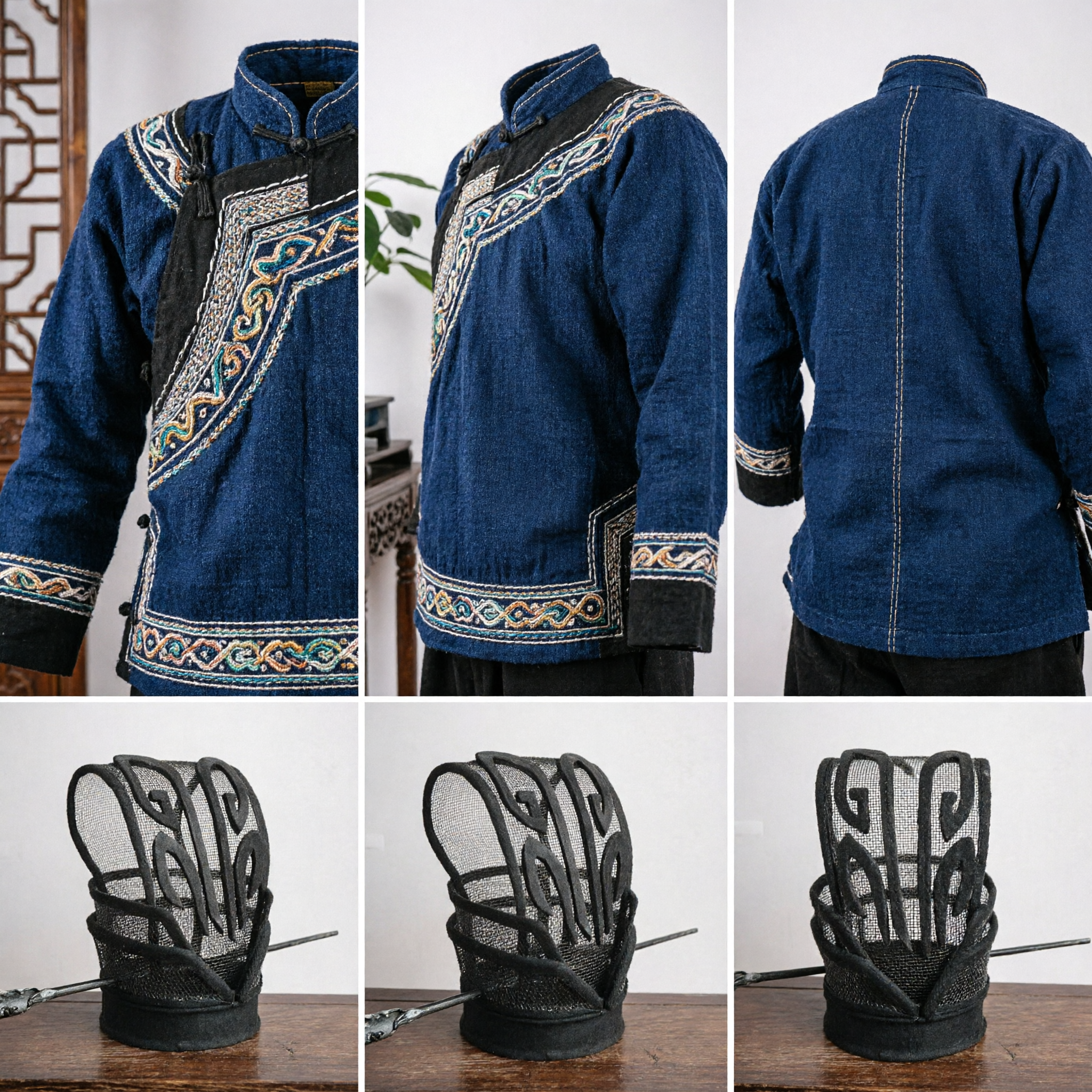 伝統的中国京劇黒メッシュ頭飾り 古代文人帽子フレーム 衣装アクセサリー 男性用 - Asian Costume