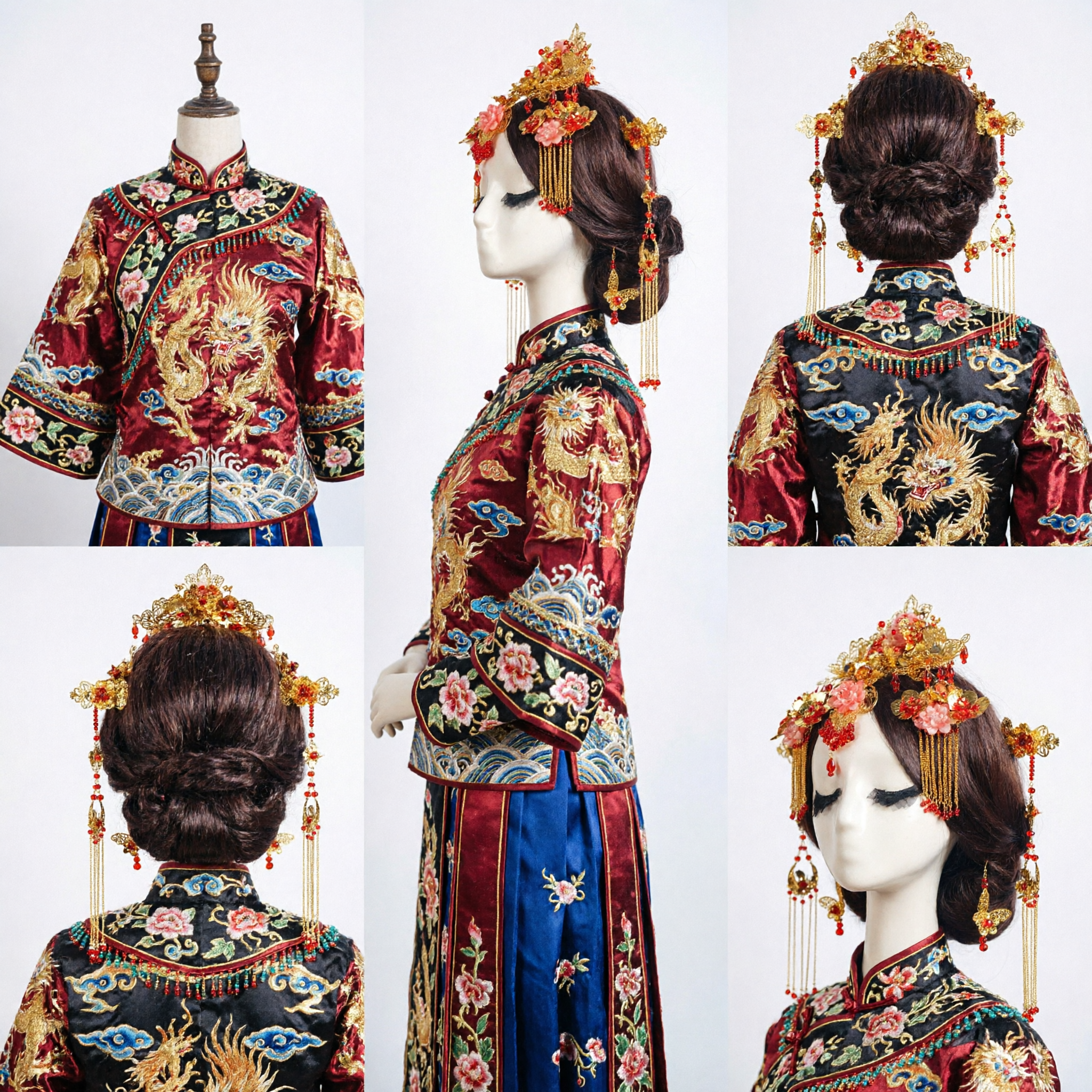 精巧な伝統的中国古代髪飾りセット 金蝶花冠 漢服花嫁婚礼コスプレ用 - Asian Costume