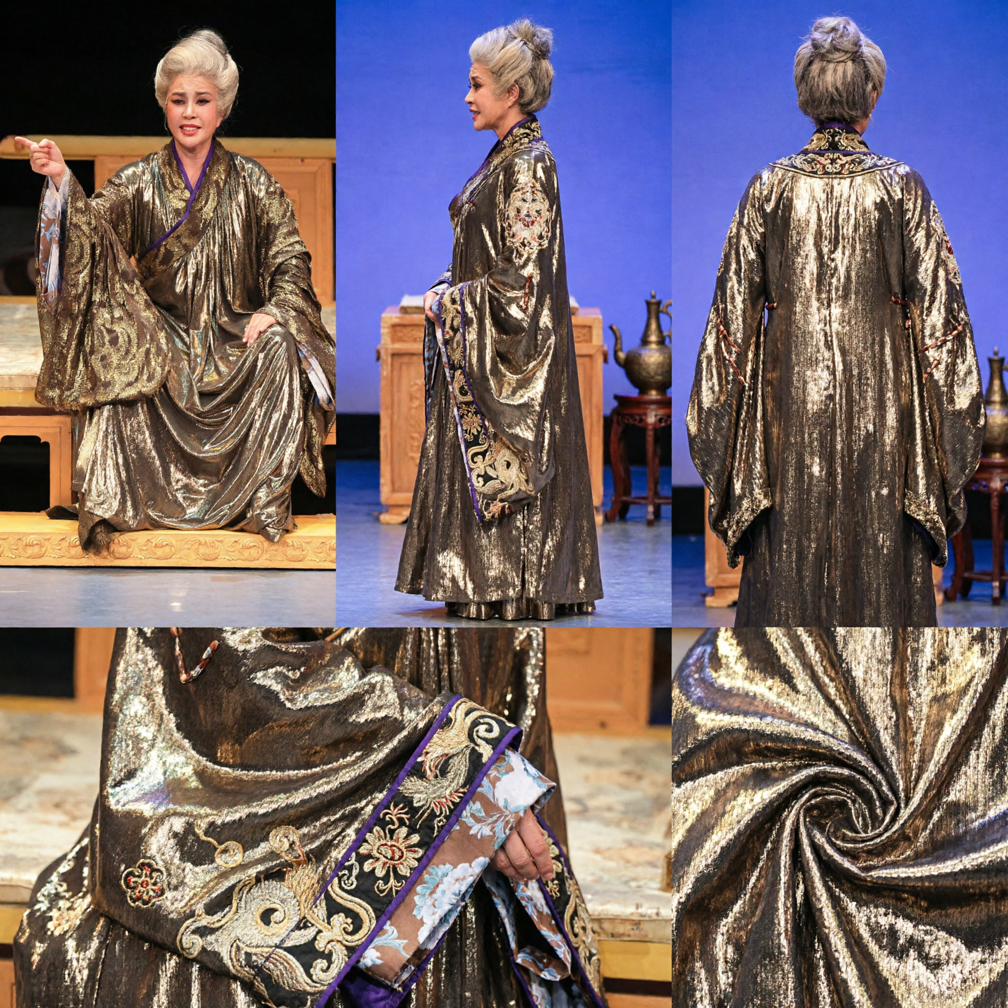 Traditional Chinese Opera Costume Gold Brocade Robe Hanfu Clothing for Stage Performance and Cultural Shows - Asian Costume