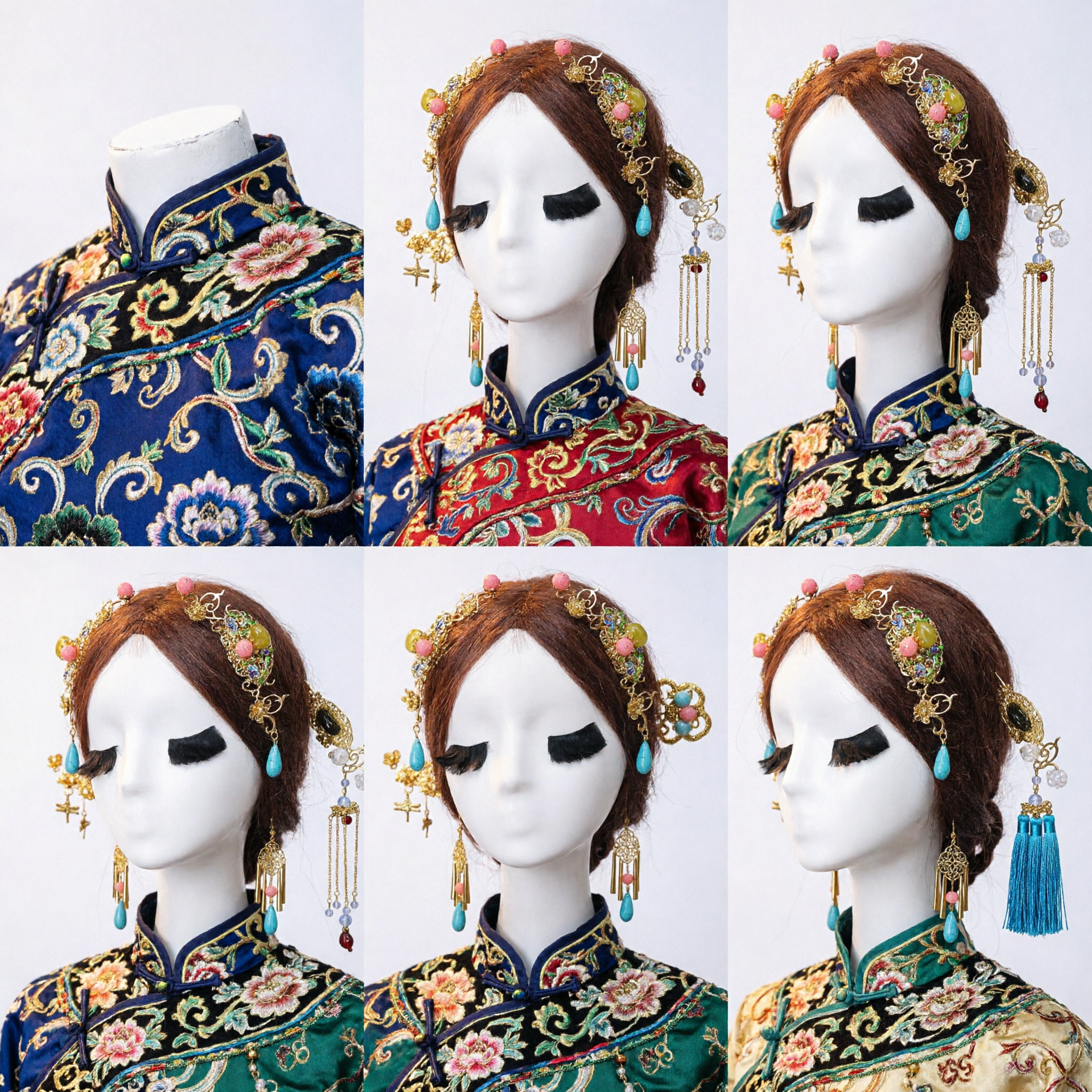 전통 중국 한복 헤어 액세서리 고대 공주 크라운 헤드피스 (골드 주얼리 세트, 술 장식, 웨딩 코스프레용) - Asian Costume