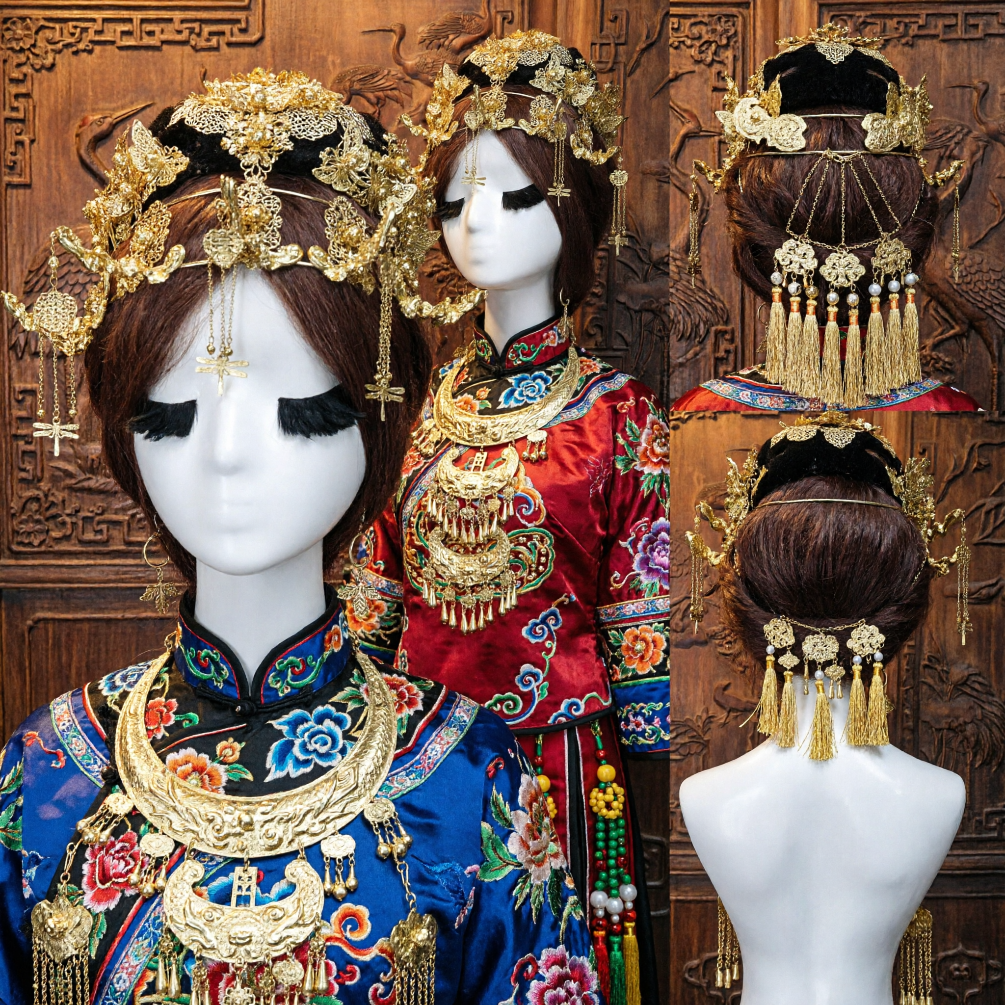 Древняя китайская золотая корона для волос с бабочками, стрекозами и кистями, головной убор для свадебного ханьфу, косплея принцессы и невесты - Asian Costume