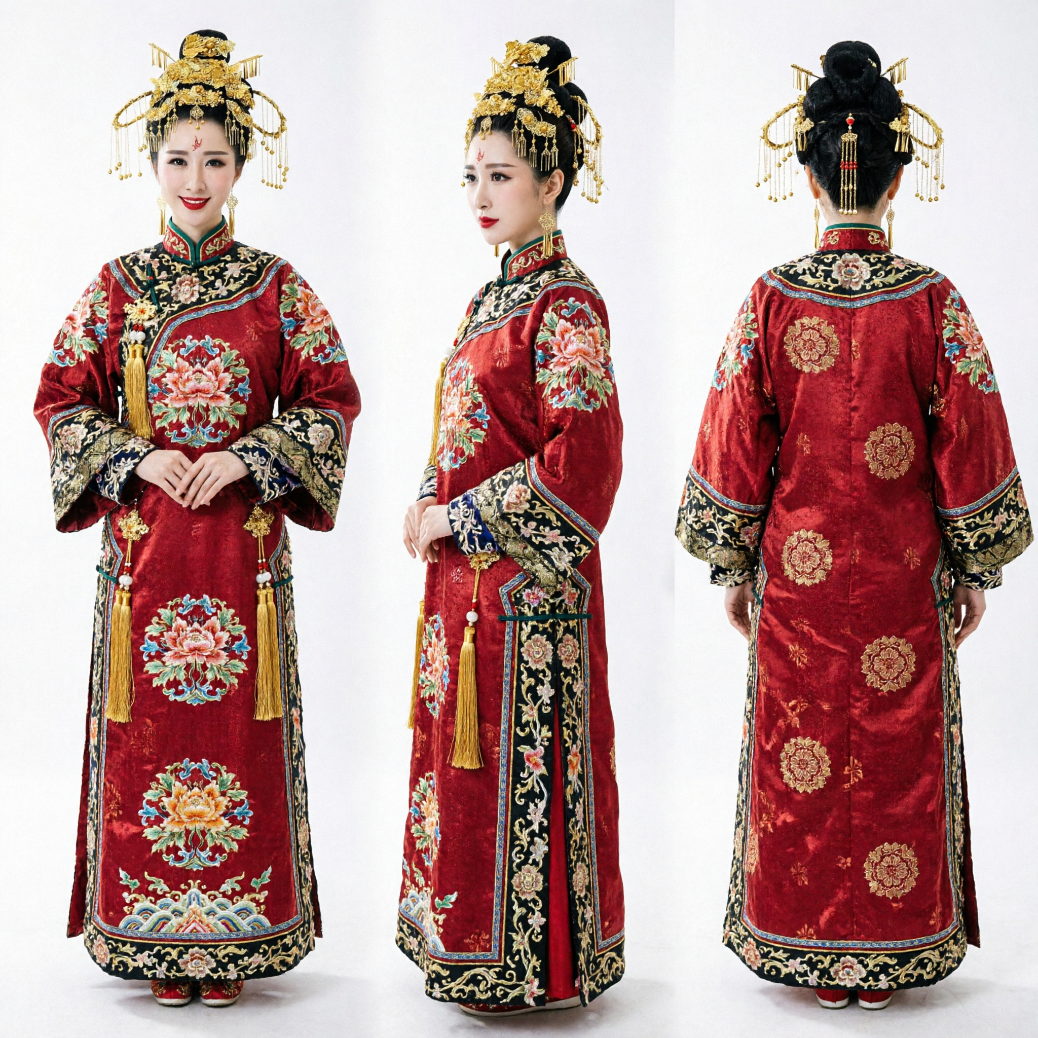 Coroa de Cabelo Fênix Dourada Exquisita, Acessório de Cabeça Hanfu Antigo Chinês para Traje de Casamento - Asian Costume