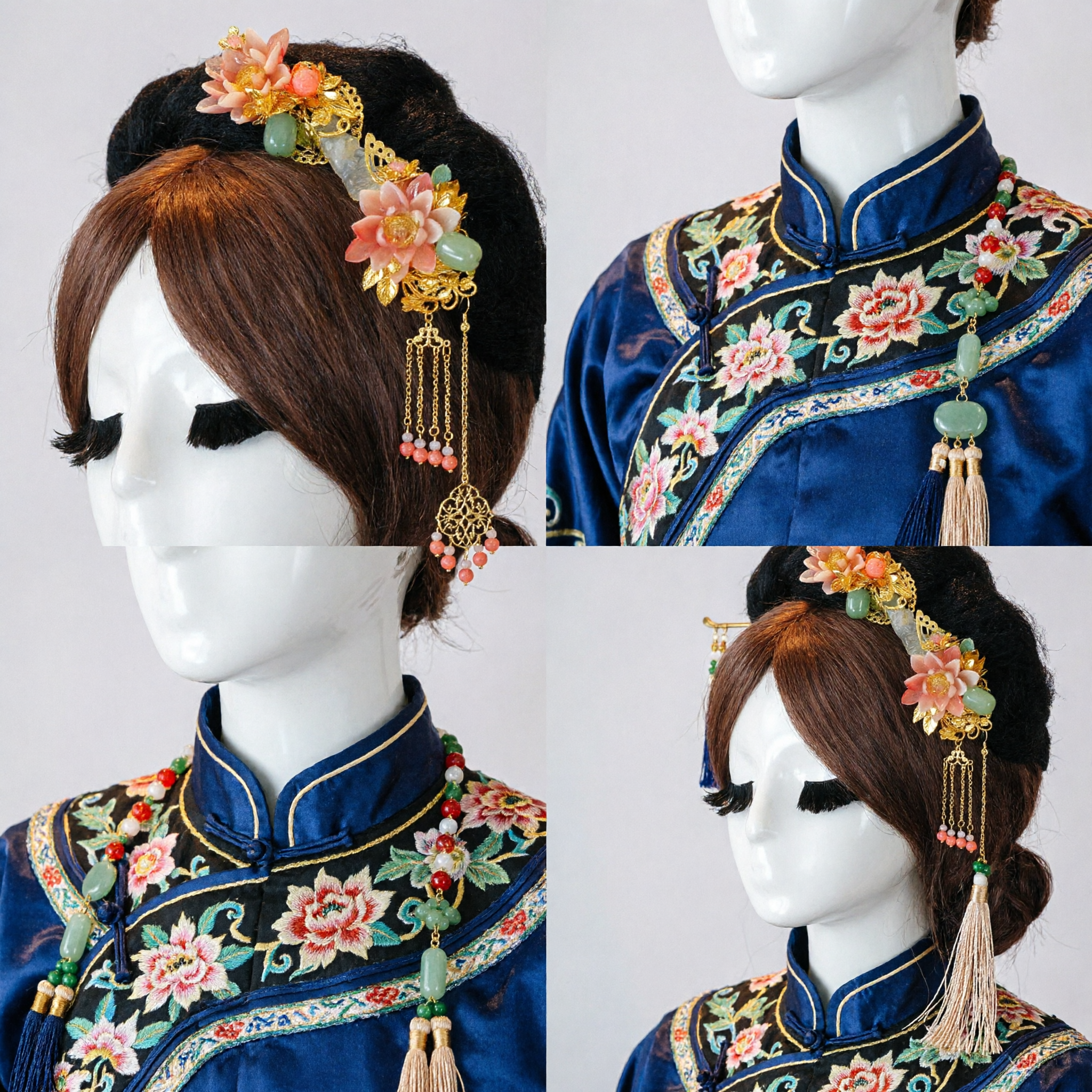 Tradycyjne chińskie akcesoria do włosów do Hanfu – starożytna pałacowa spinka do włosów z kwiatem lotosu i złote nakrycie głowy dla kobiet na ślub - Asian Costume