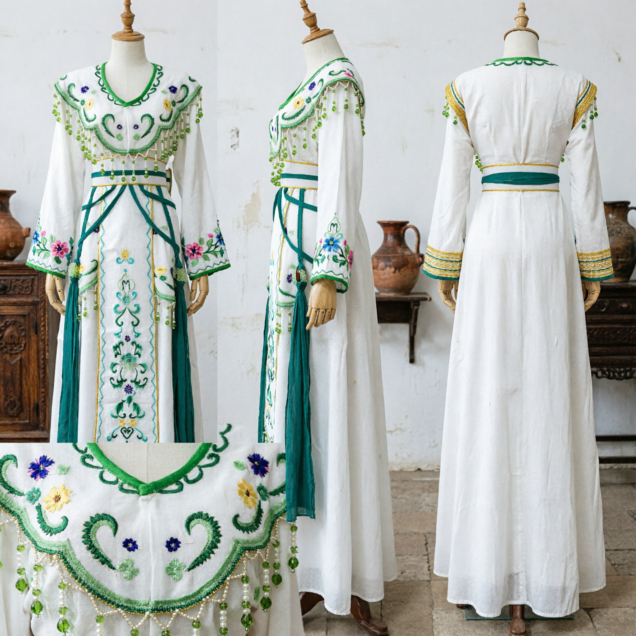 Traje Hanfu Tradicional Chinês Verde e Branco, Vestido de Fada Antigo para Performance em Palco Feminino - Asian Costume