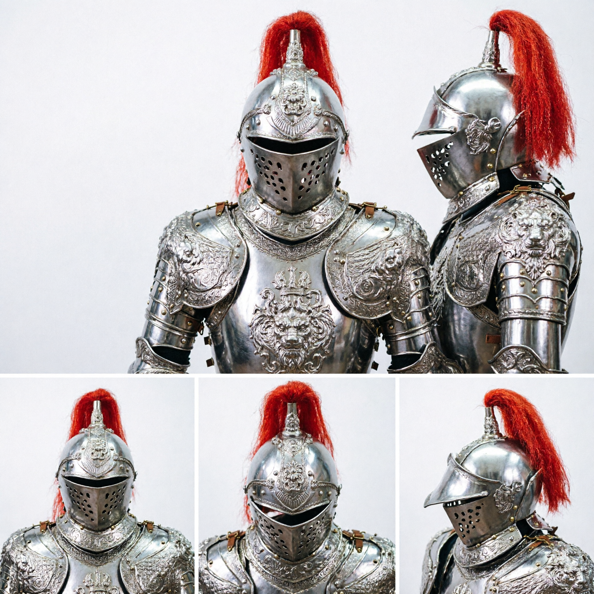 Casco de General Tradicional Chino, Armadura de Metal Plateado con Pluma Roja para Cosplay y Presentaciones Escénicas - Asian Costume