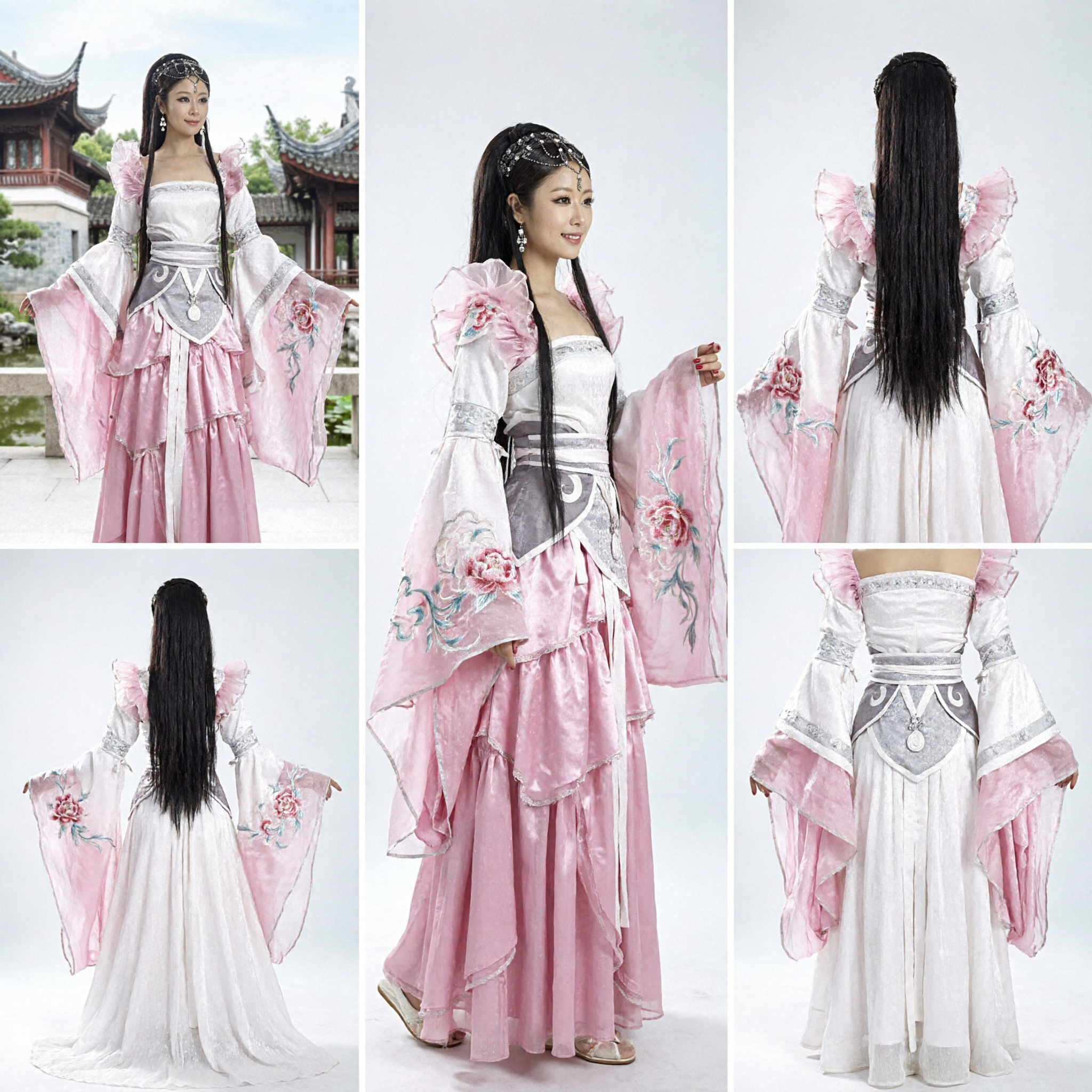 Starożytny chiński strój Hanfu, różowo-biała suknia wróżki dla kobiet do występów scenicznych i cosplayu - Asian Costume