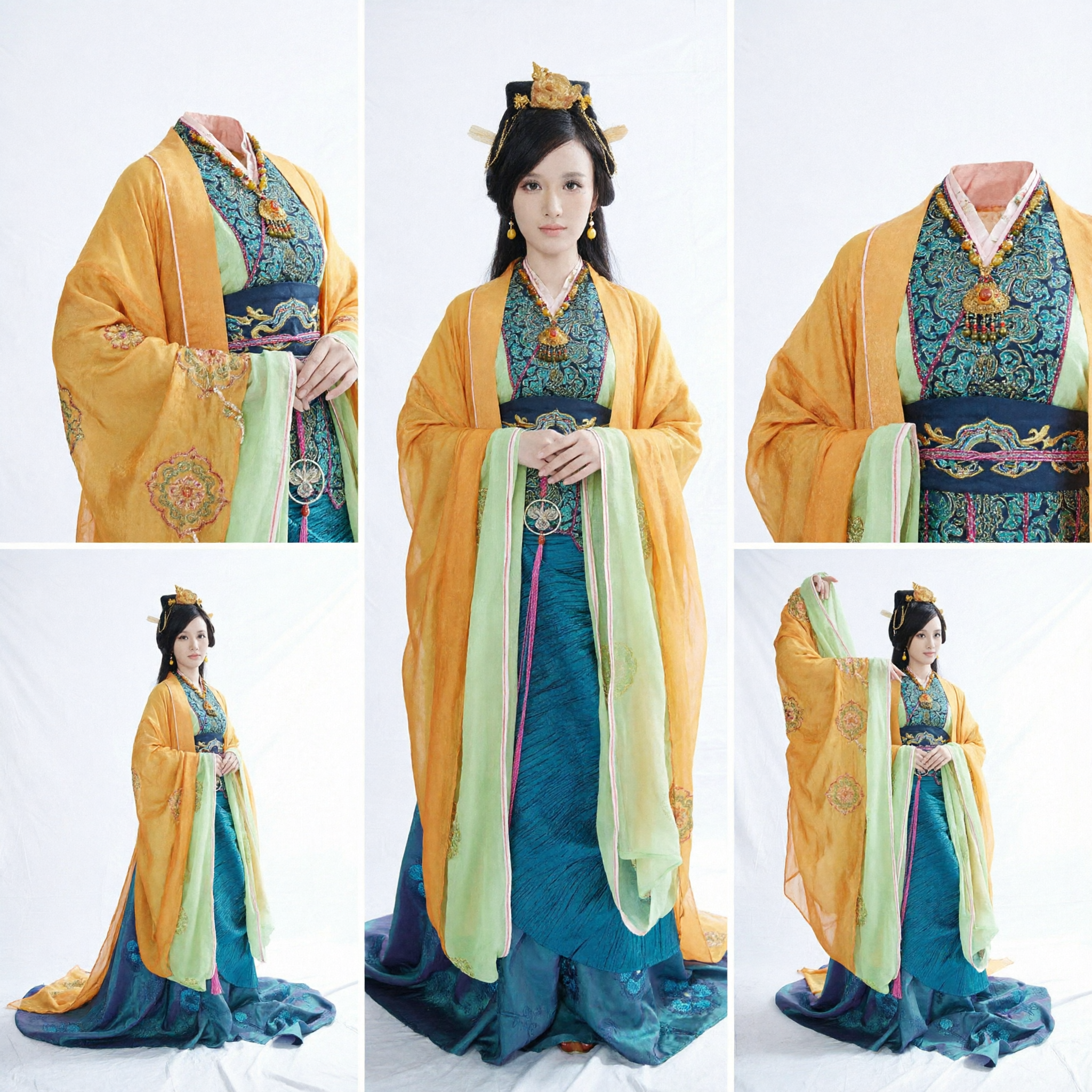 Antikes chinesisches Hanfu-Kostüm Traditionelle gelbe Robe und blauer Rock Kleid für Frauen Cosplay - Asian Costume