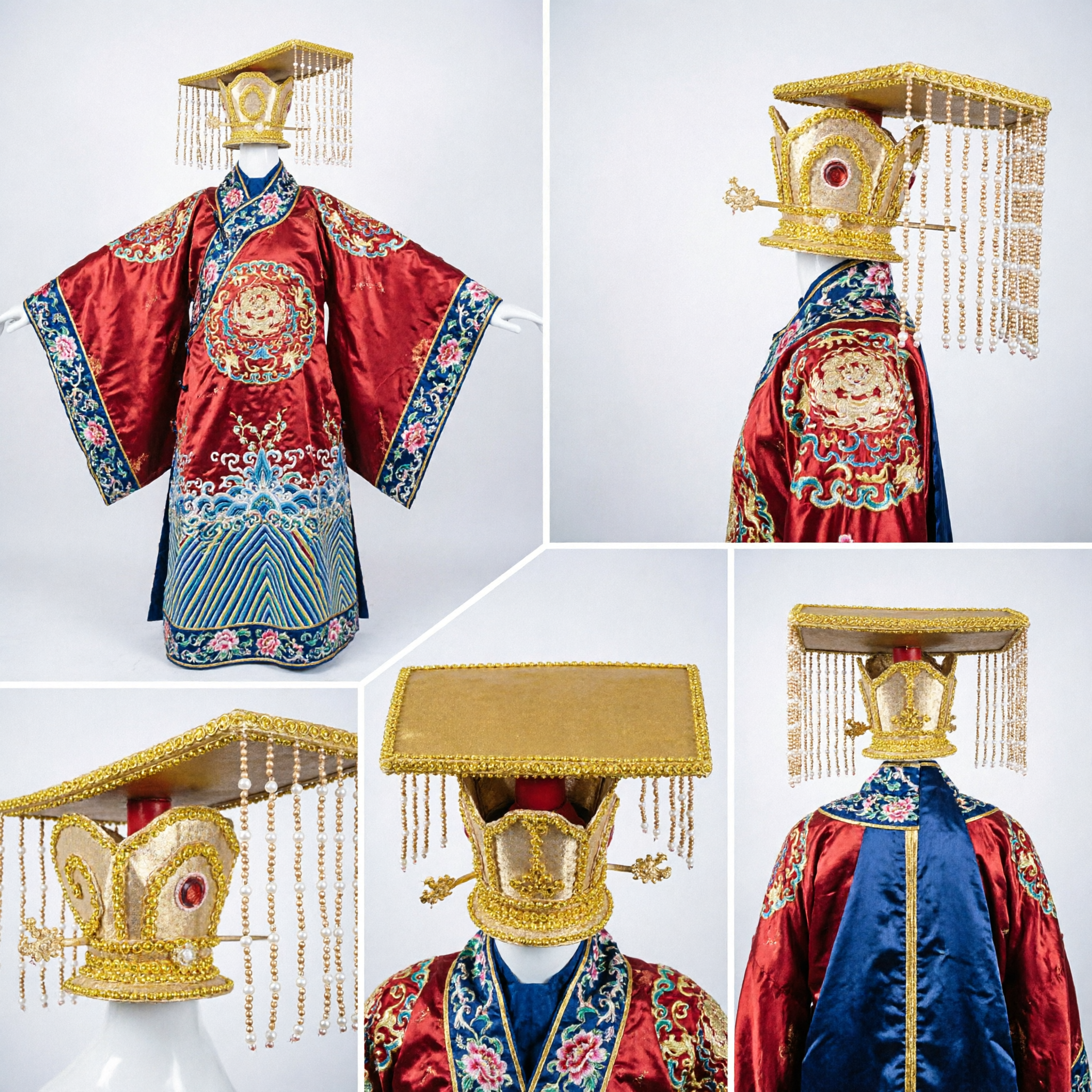 Corona de Emperador Chino Antiguo Sombrero Dorado con Cuentas y Borlas Tocado Tradicional Hanfu para Hombres Cosplay y Actuaciones en Escenario - Asian Costume