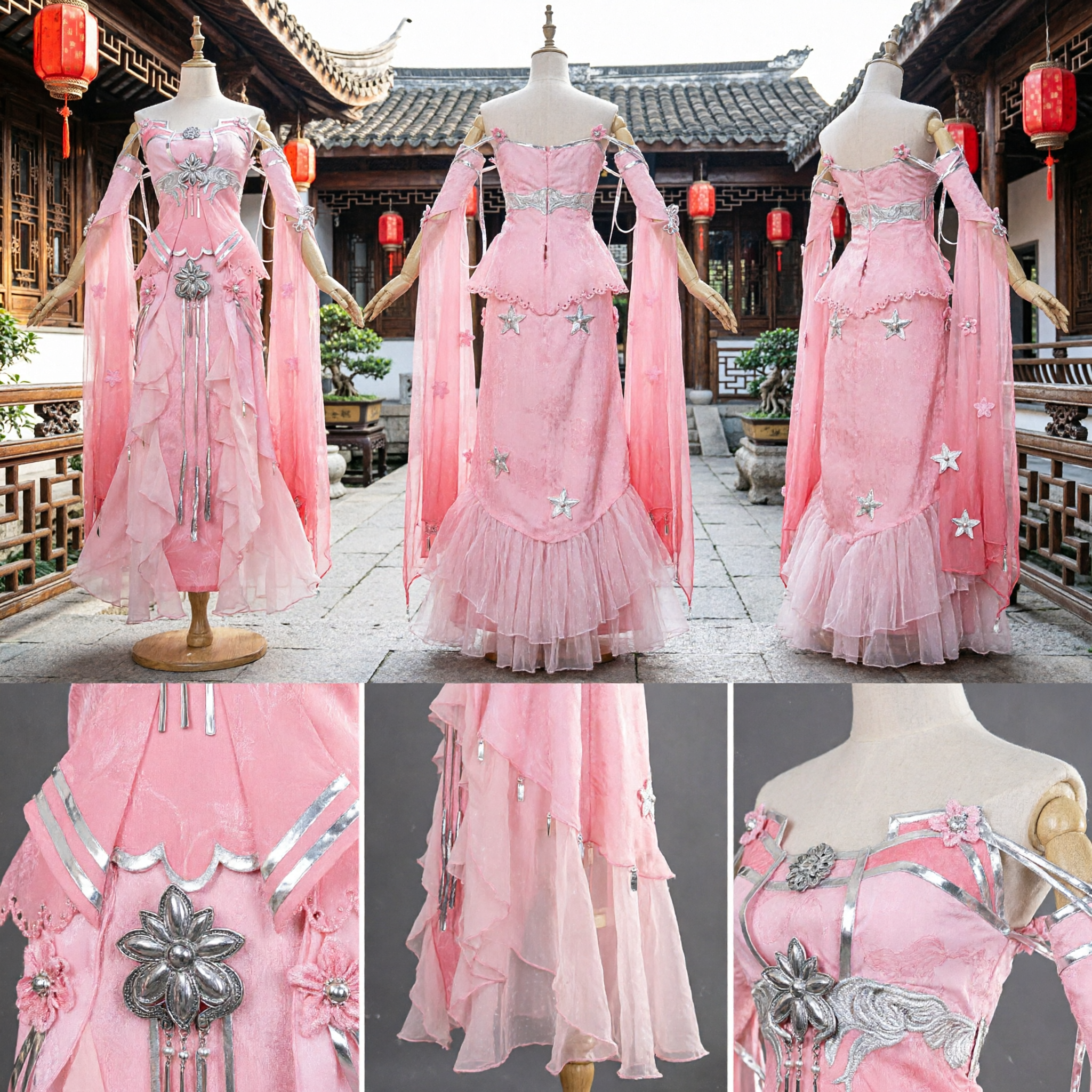 Elegantes rosafarbenes antikes chinesisches Hanfu-Kostüm Fantasy-Xianxia-Feenkleid für Frauen Cosplay - Asian Costume