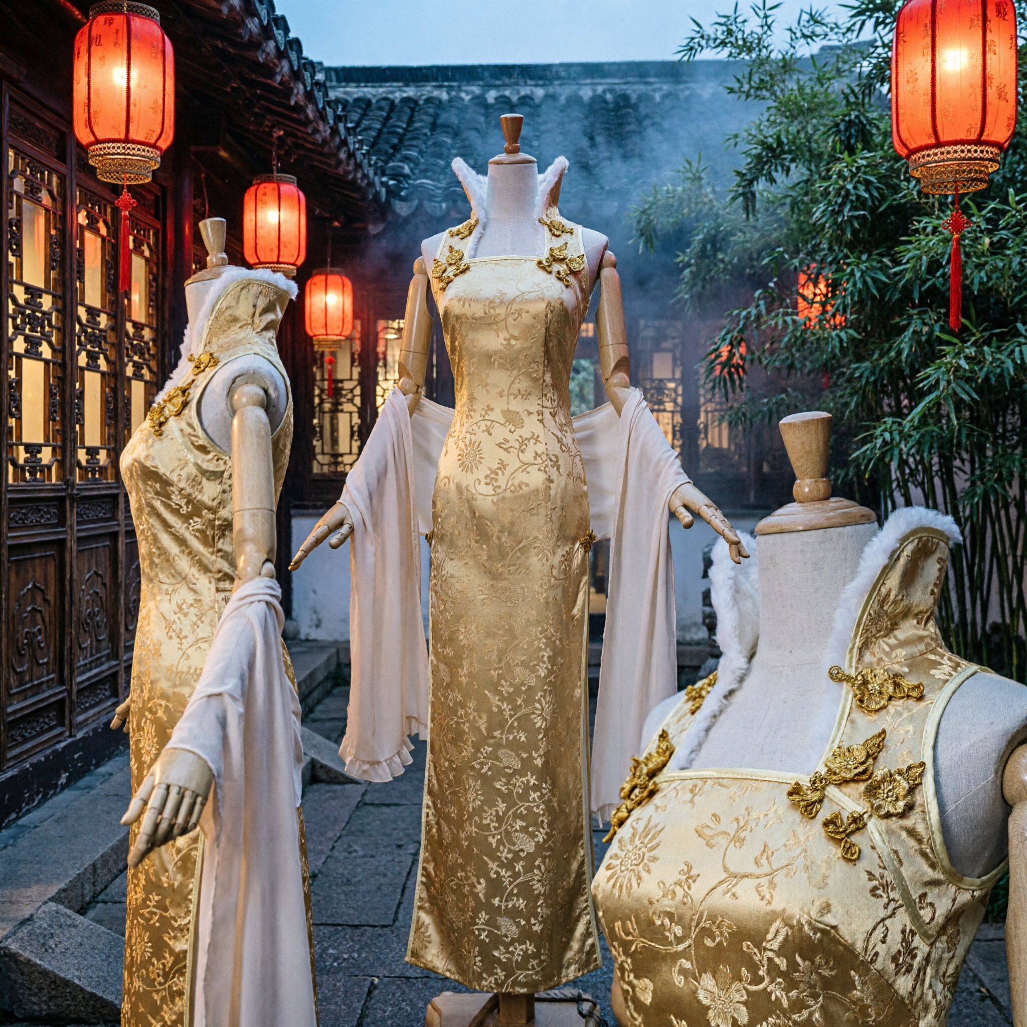Traditioneel Chinees Gouden Brokaat Hanfu Jurk Oud Paleisprinses Kostuum voor Vrouwen Cosplay Optreden - Asian Costume