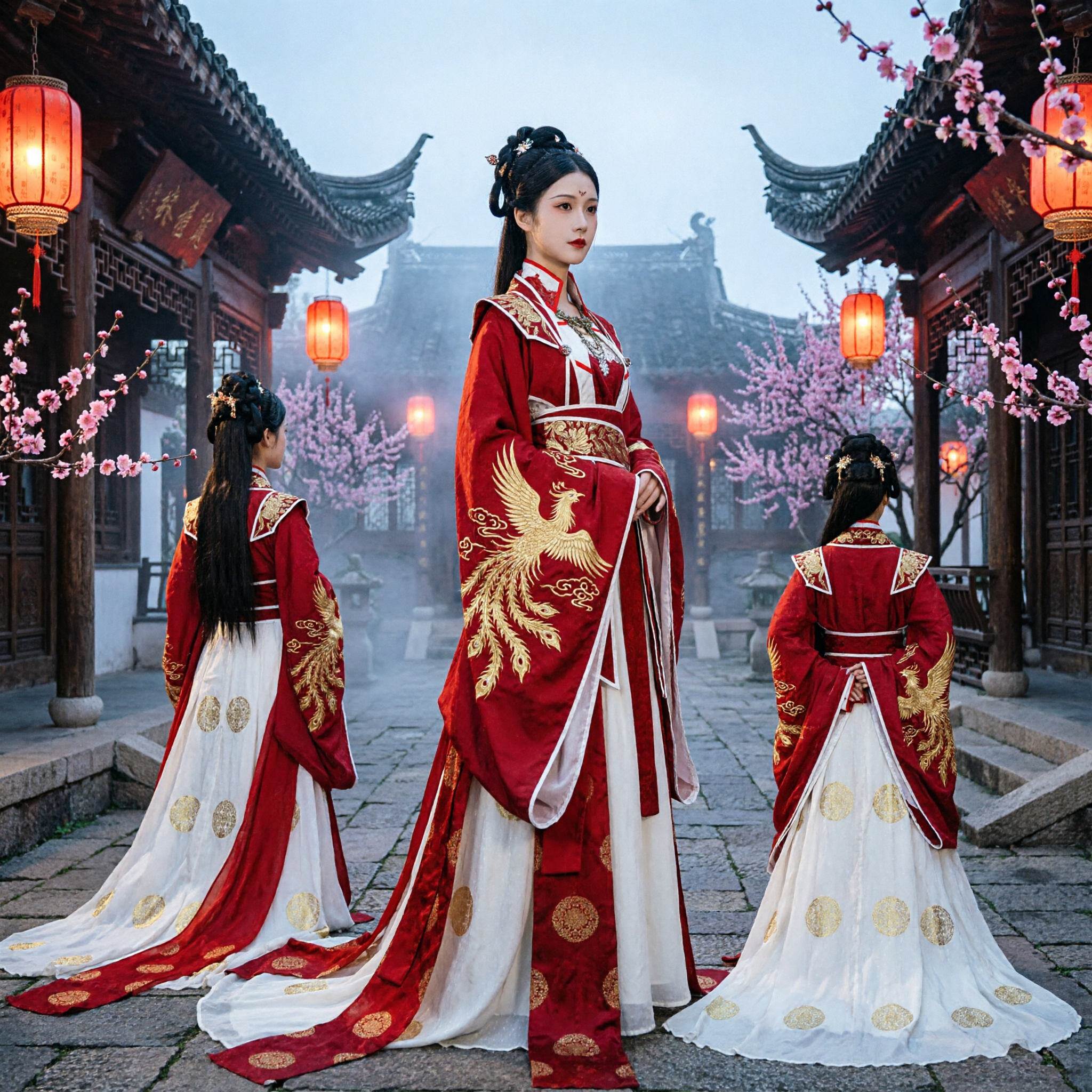 Elegant Red and White Ancient Chinese Empress Hanfu Costume for Women Traditional Performance Cosplay - Asian Costume
