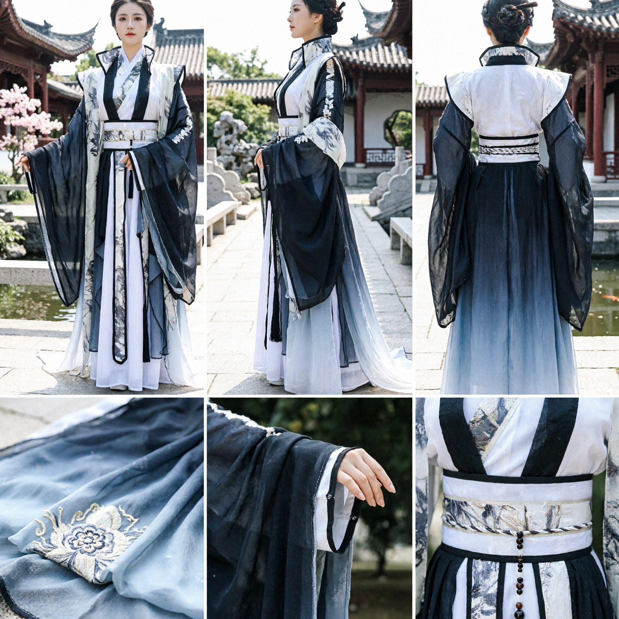 Costume Antico Tradizionale Cinese Hanfu per Uomini Tunica Cosplay Wuxia Elegante Outfit a Maniche Ampie ad Acquerello per Spettacoli - Asian Costume