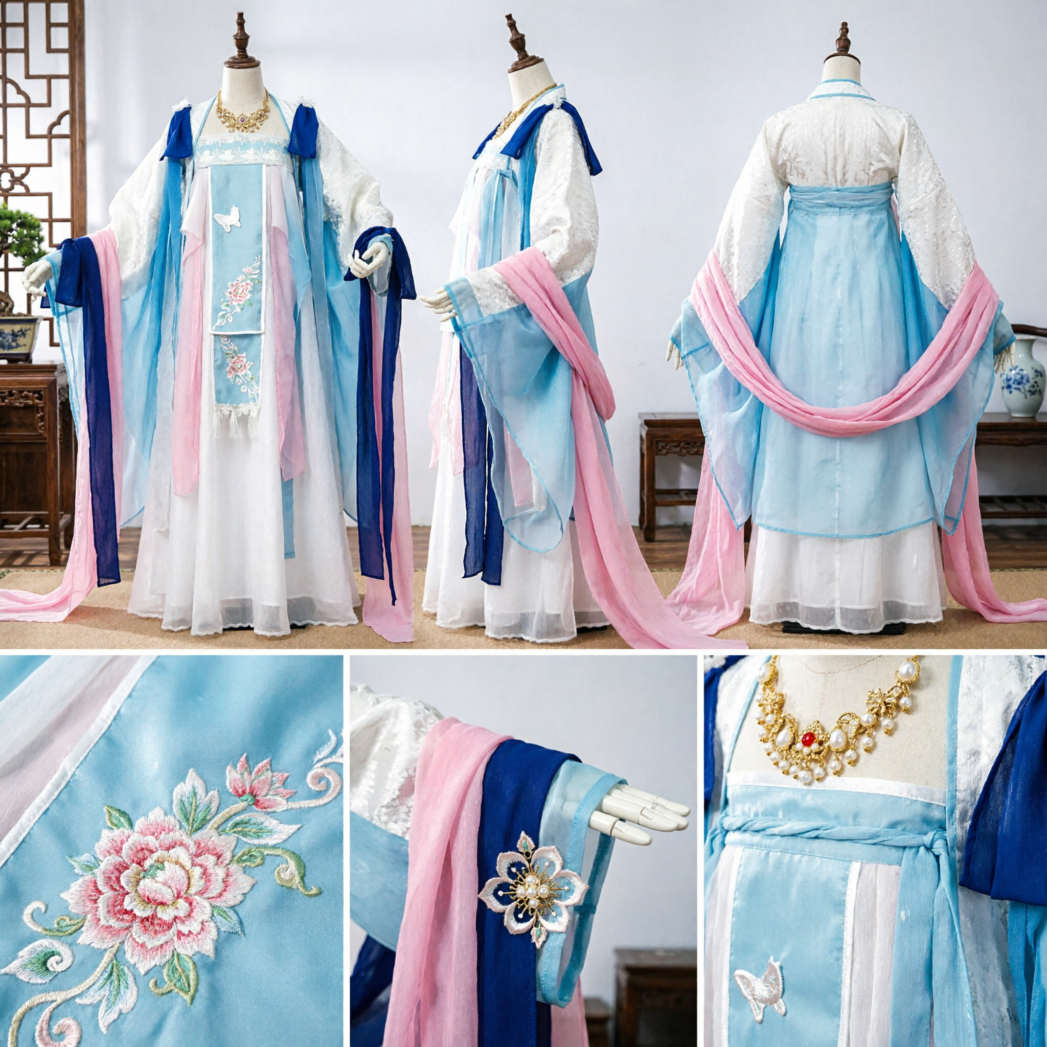 Elegancki tradycyjny chiński kostium wróżki Hanfu, starożytna suknia damy dworu dla kobiet do cosplayu i występów - Asian Costume