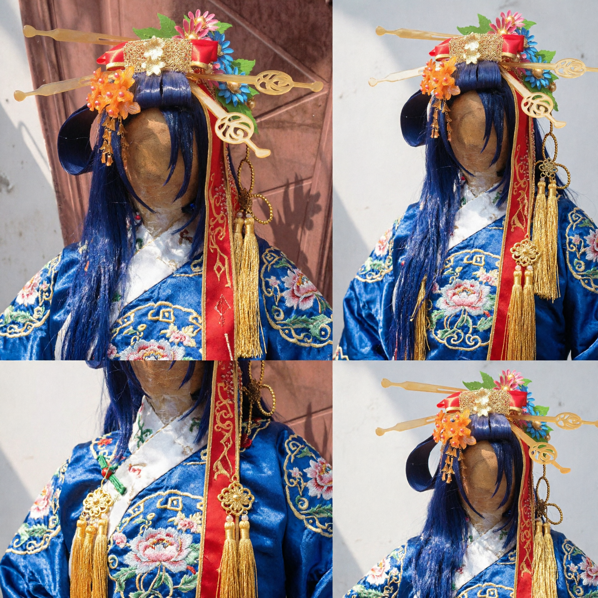 Juego de Accesorios para el Cabello Hanfu Chino Antiguo Tocado Tradicional de Dama de Palacio con Horquillas Doradas y Flores para Cosplay - Asian Costume