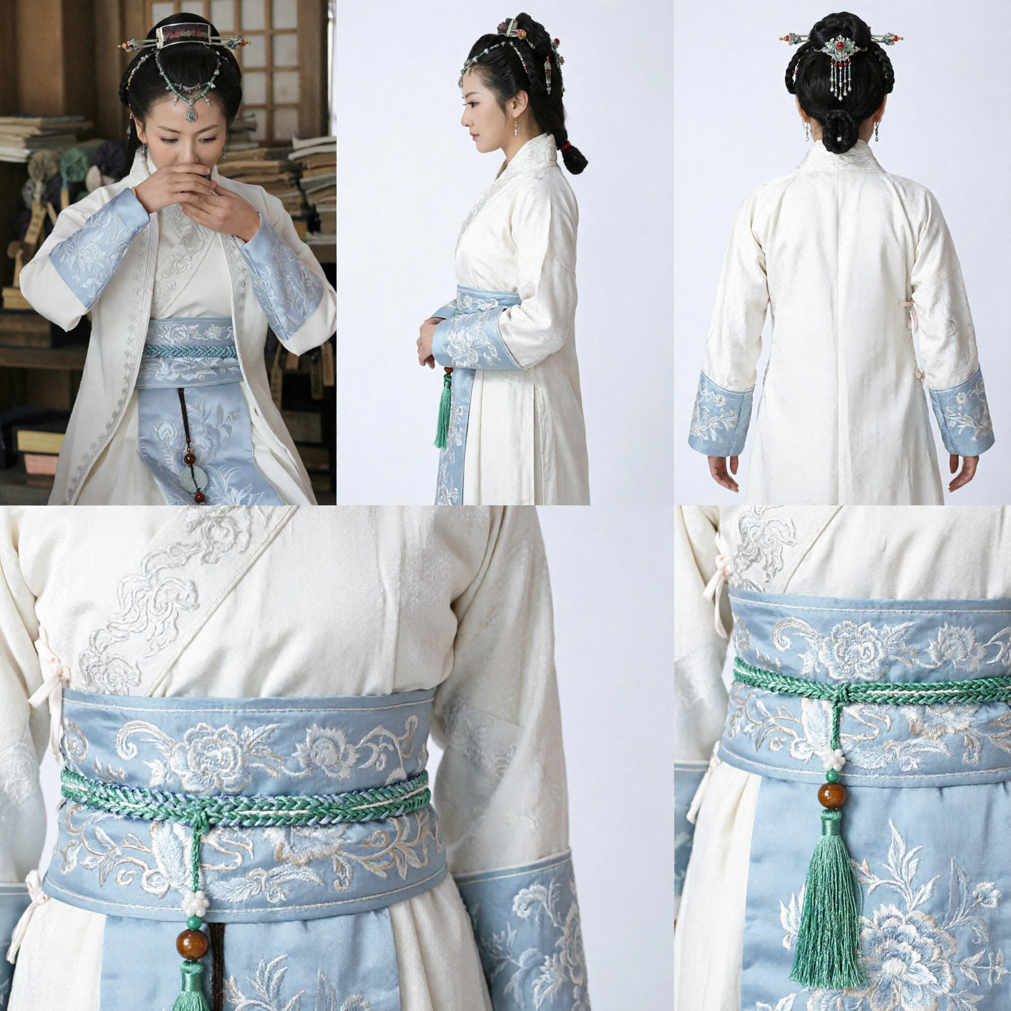 Traje Tradicional Chinês Hanfu Robe Branco de Princesa Antiga com Bordado Azul para Mulheres Cosplay - Asian Costume