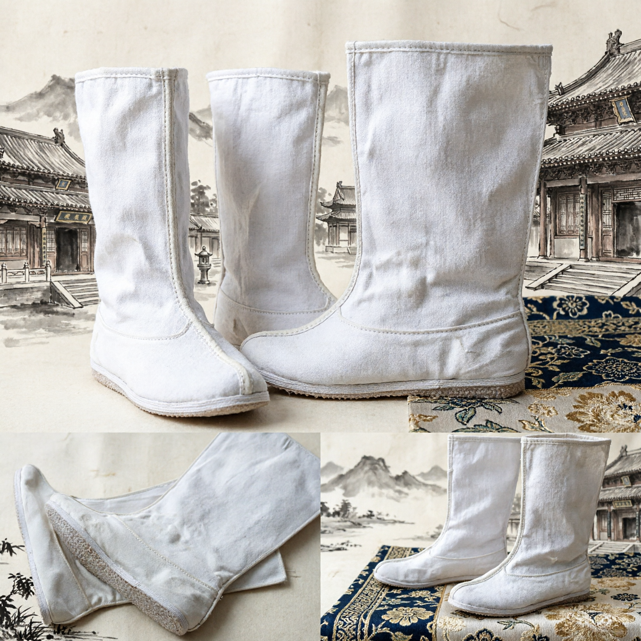 Traditionele Chinese witte Kung Fu-laarzen hoge stoffen schoenen voor Hanfu-operakostuum - Asian Costume