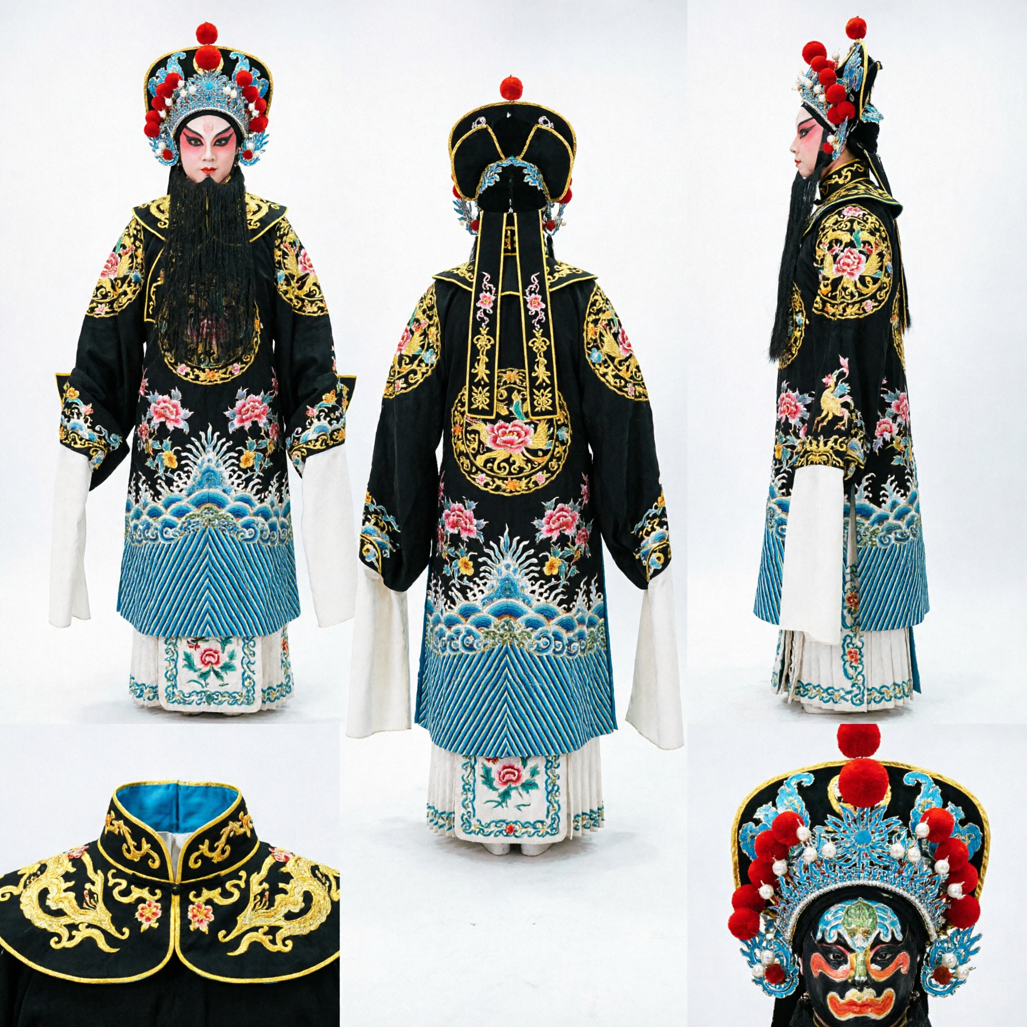 Tradycyjny chiński kostium sędziego Bao Zheng z czarną twarzą z Opery Pekińskiej, kompletny zestaw na występy sceniczne - Asian Costume