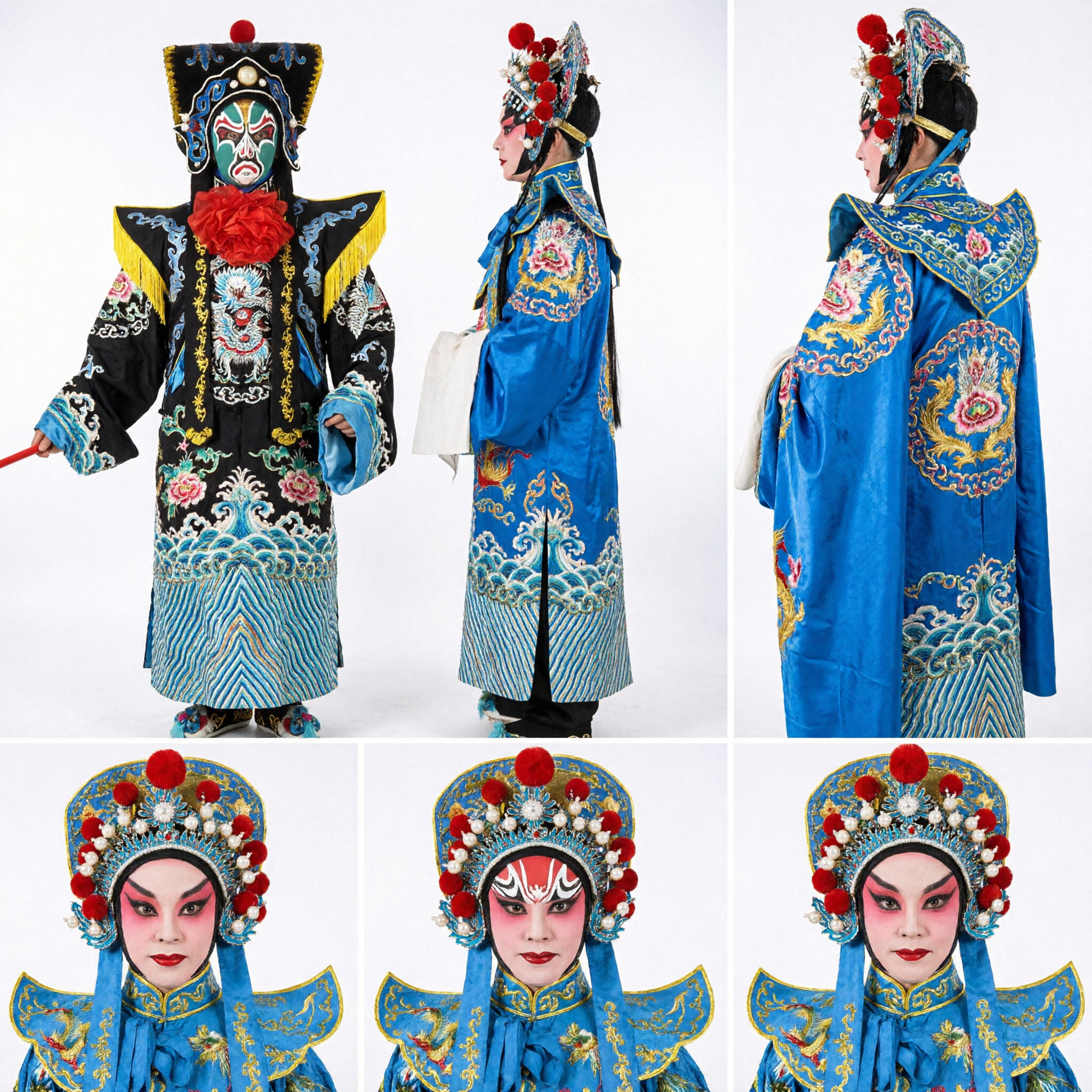 伝統的中国四川劇変面（変臉）衣装セット 仮面と扇子付き 公演用 - Asian Costume