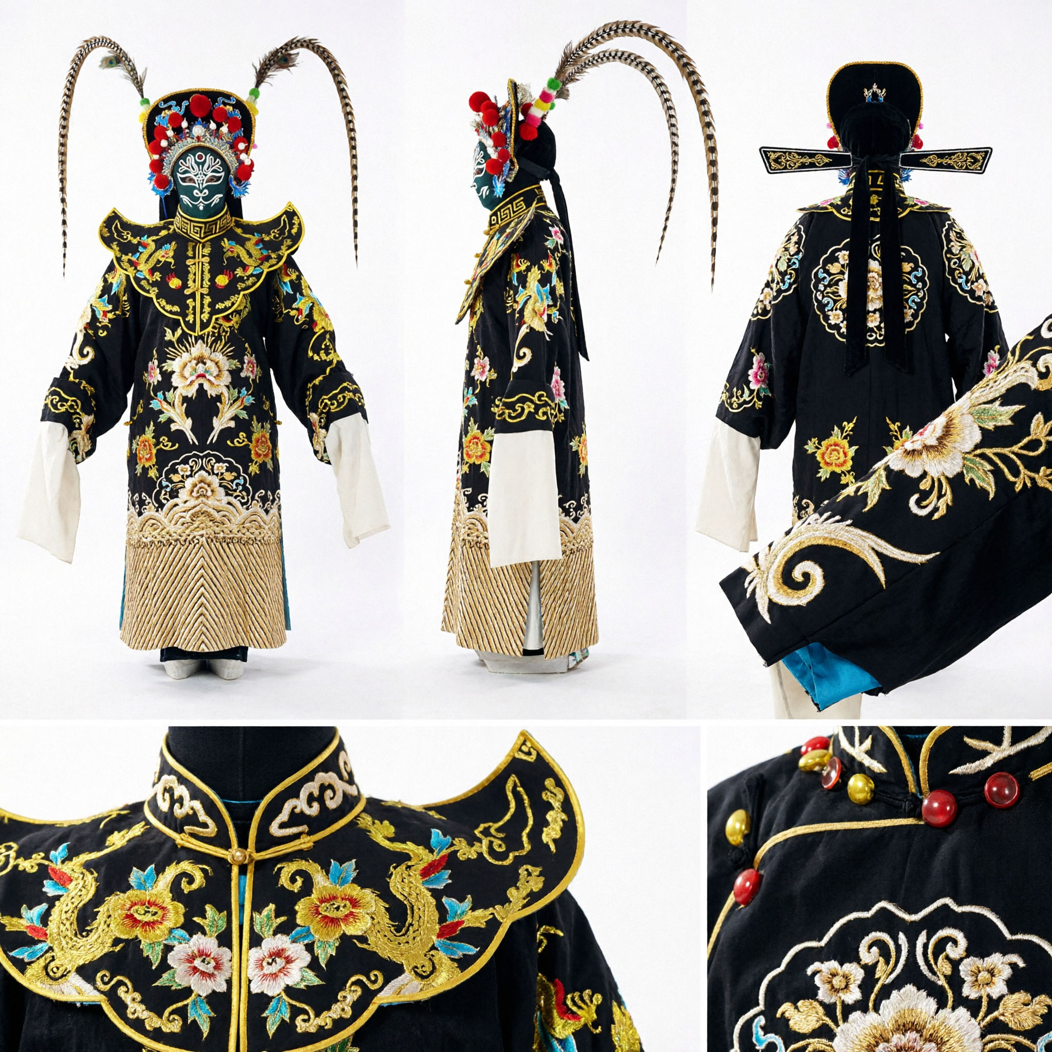 Coiffe de général d'opéra de Pékin chinois traditionnelle avec longues plumes de faisan pour costume de spectacle sur scène - Asian Costume