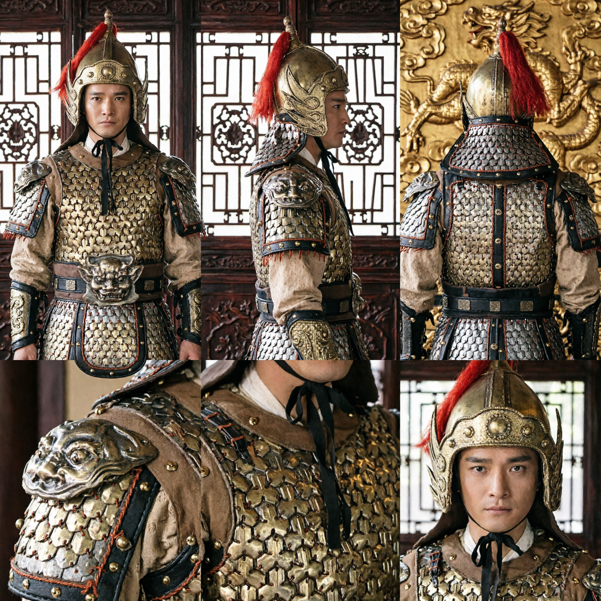 Conjunto de Capacete e Armadura de Escamas de General Chinês Antigo, Traje de Guerreiro Tradicional Masculino para Cosplay e Reencenação Histórica - Asian Costume