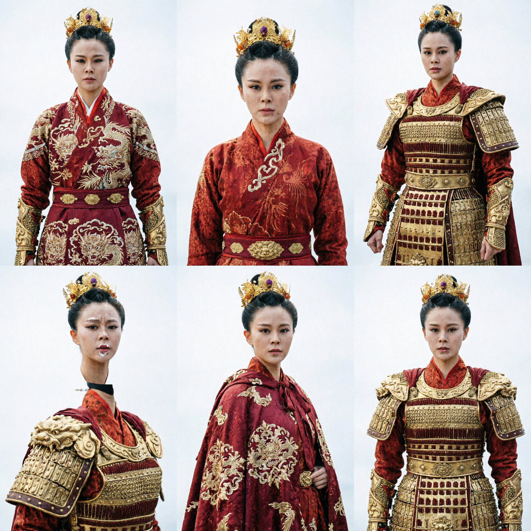 古代中国女将軍鎧衣装 赤と金の戦士ハンフー 女性用コスプレ公演 - Asian Costume