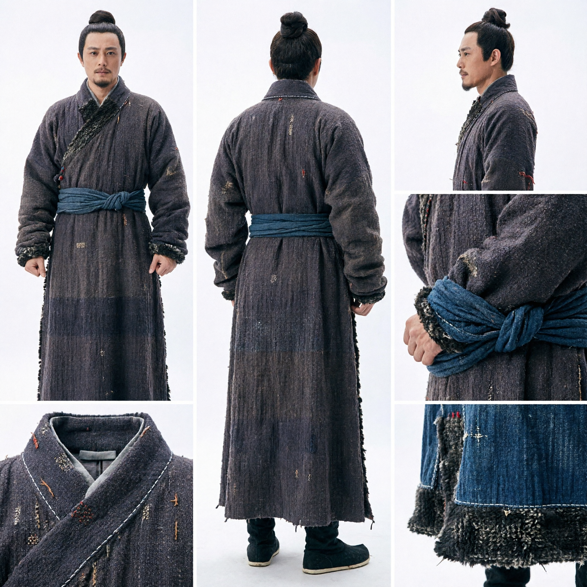 Traje Wuxia Chinês Antigo para Homens, Robe Hanfu Cinza Escuro de Cavaleiro Andarilho para Cosplay Histórico e Drama - Asian Costume