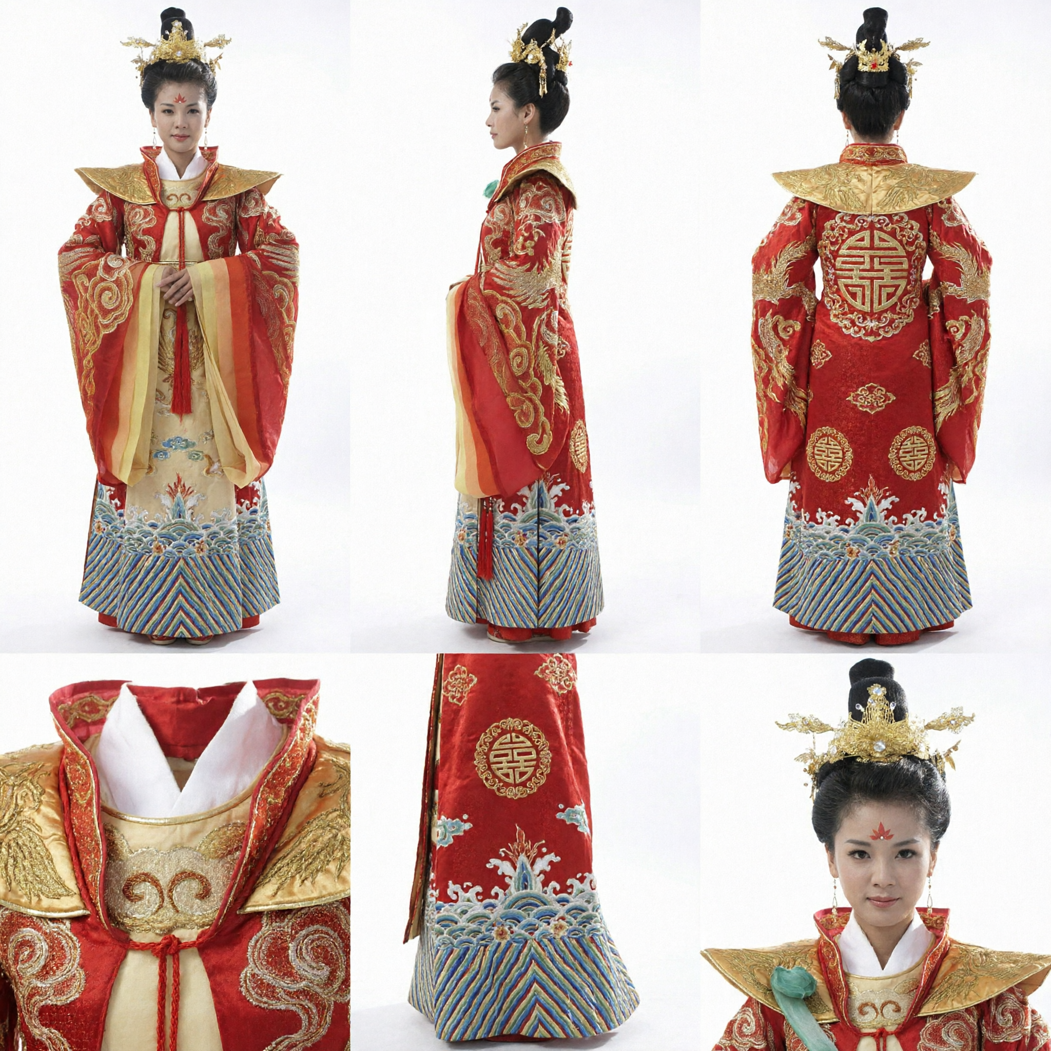 Costume Antica Imperatrice Cinese Veste Reale Rossa con Ricami Oro per Donne Spettacolo e Cosplay - Asian Costume