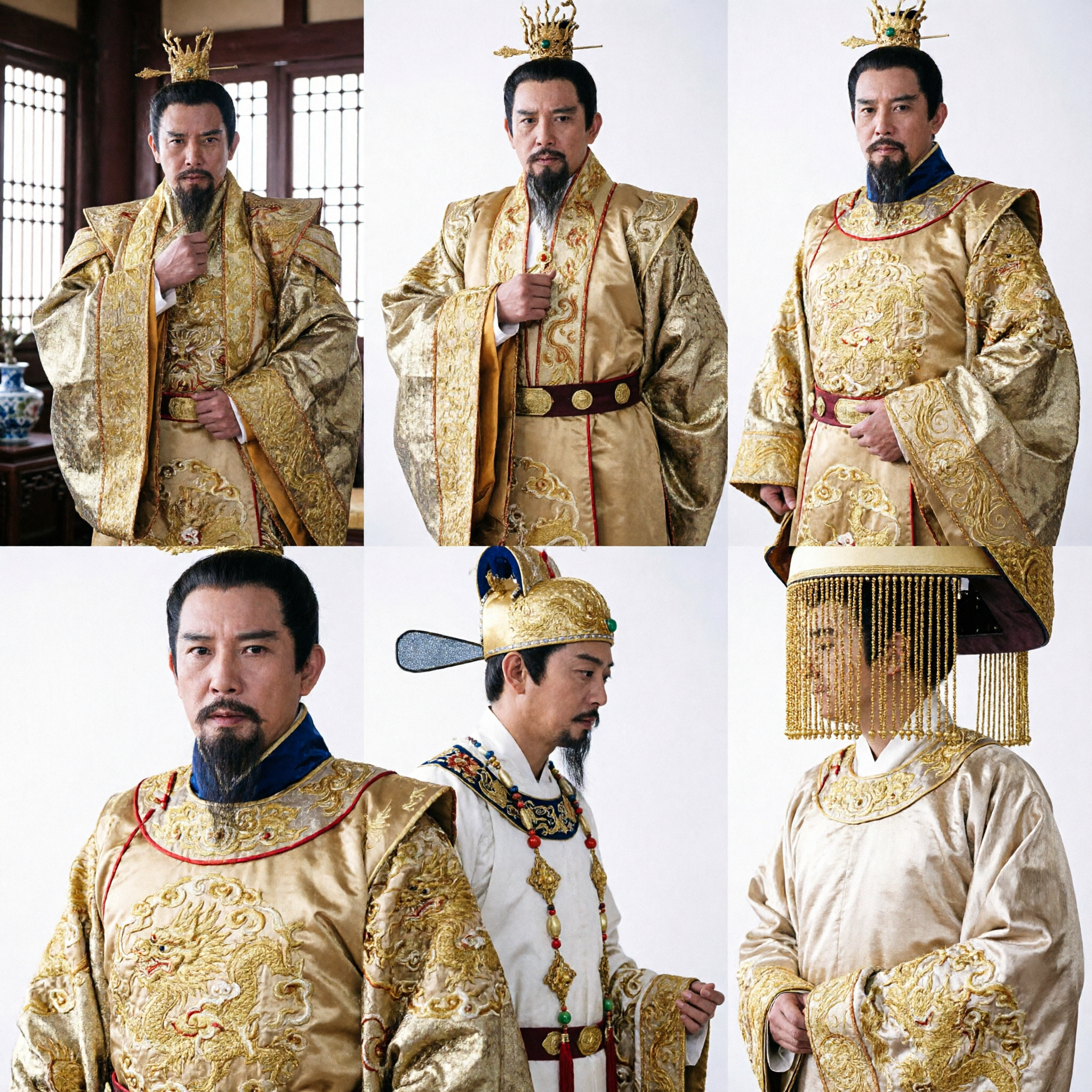 고대 중국 황제 의상 금색 용 로브 및 관冕 남성 역사 드라마 코스프레 세트 - Asian Costume