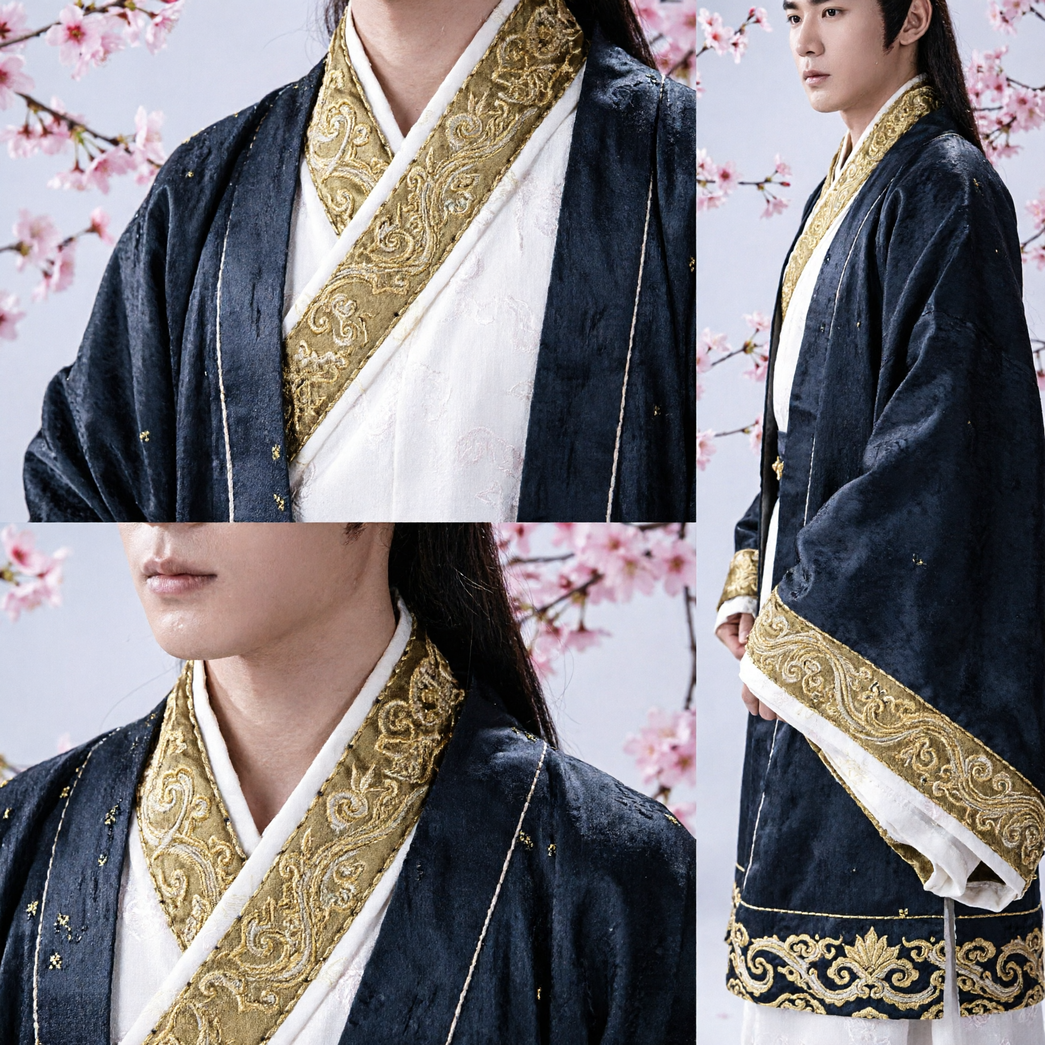 Costume Antico Cinese Hanfu per Uomini Veste Nera Tradizionale Studioso per Cosplay e Spettacolo - Asian Costume