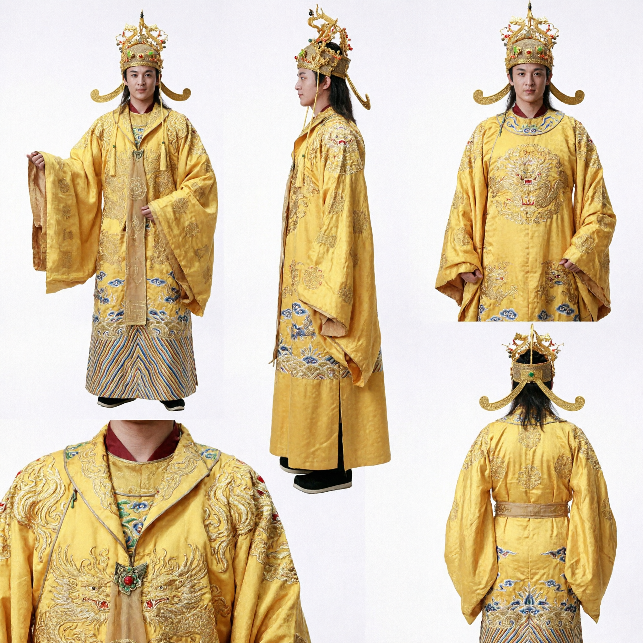 Costume Antico Imperatore Cinese per Uomini Veste Imperiale Drago Gialla Hanfu Tradizionale per Spettacolo e Cosplay - Asian Costume