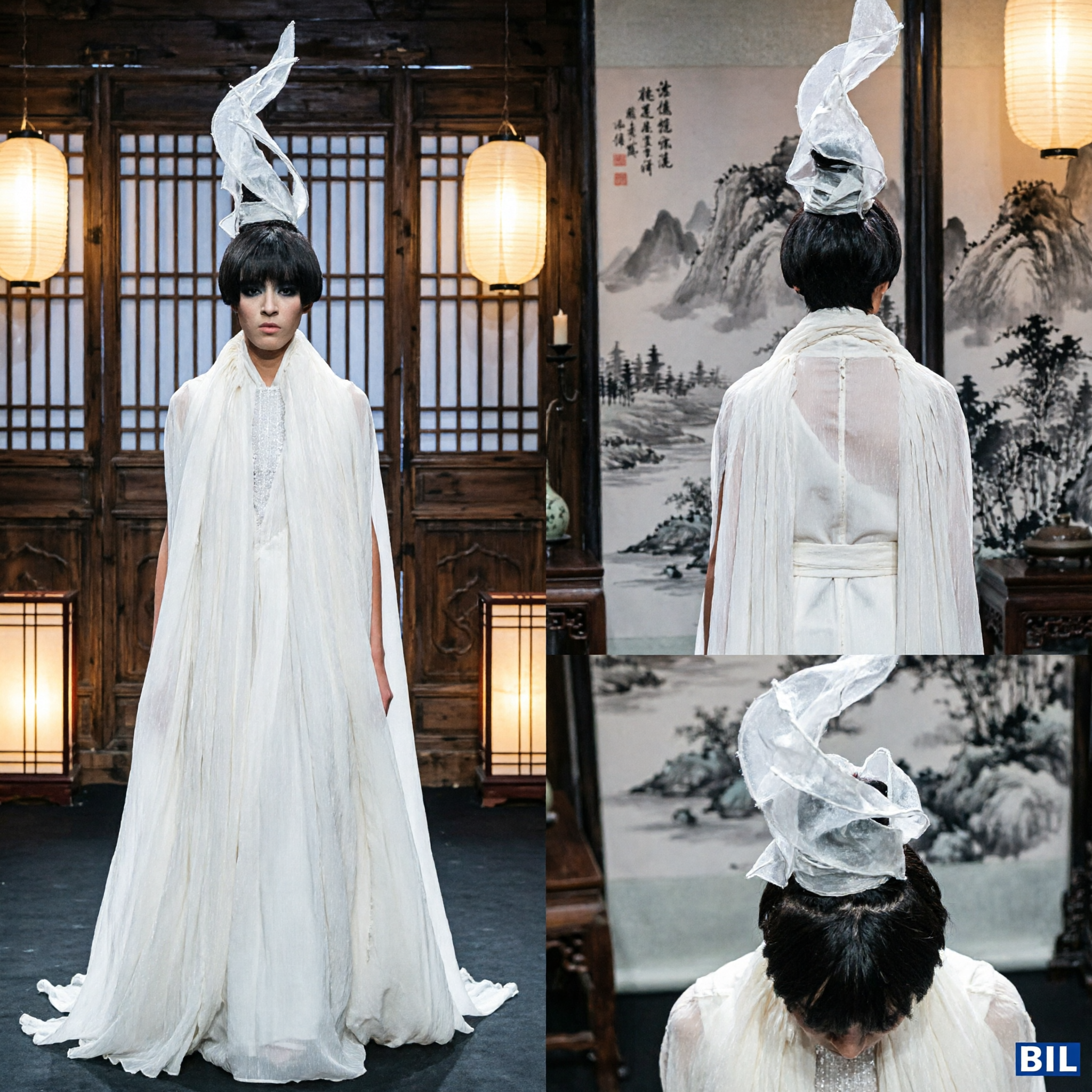 فستان الزفاف الأبيض حورية البحر بدون أكتاف بتطريز العنقاء الذهبي وأكمام مكشكشة للعروس الأنيقة - Asian Costume