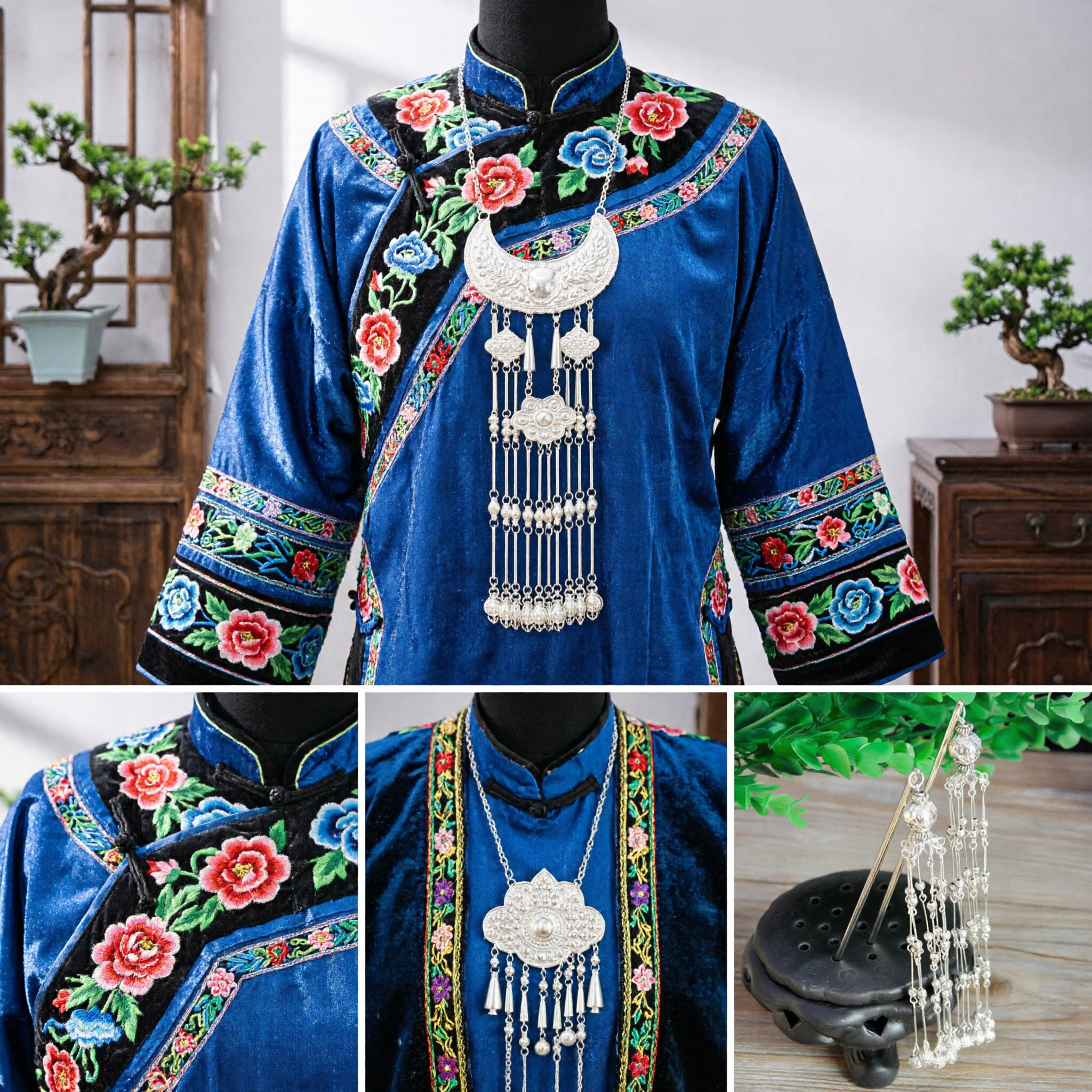 Traditional Chinese Silver Hairpin with Long Beaded Tassels Hanfu Hair Accessories for Women Ancient Costume - Asian Costume