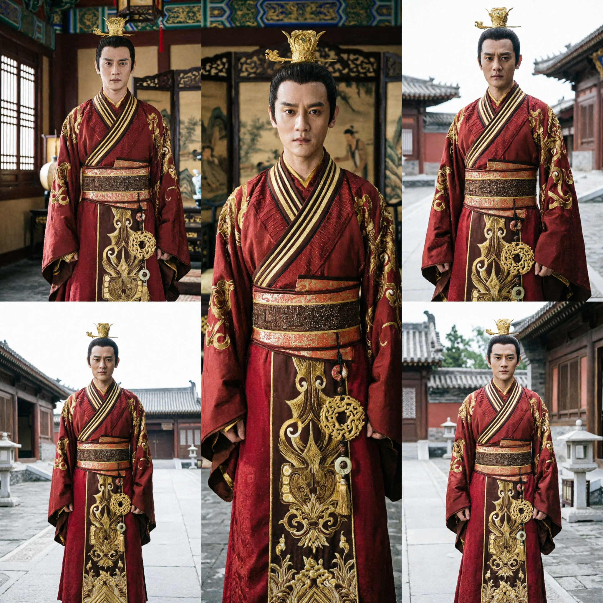 Traje Príncipe Hanfu Chinês Antigo Vermelho para Homens, Robe de Seda Bordada para Cosplay de Drama Histórico - Asian Costume