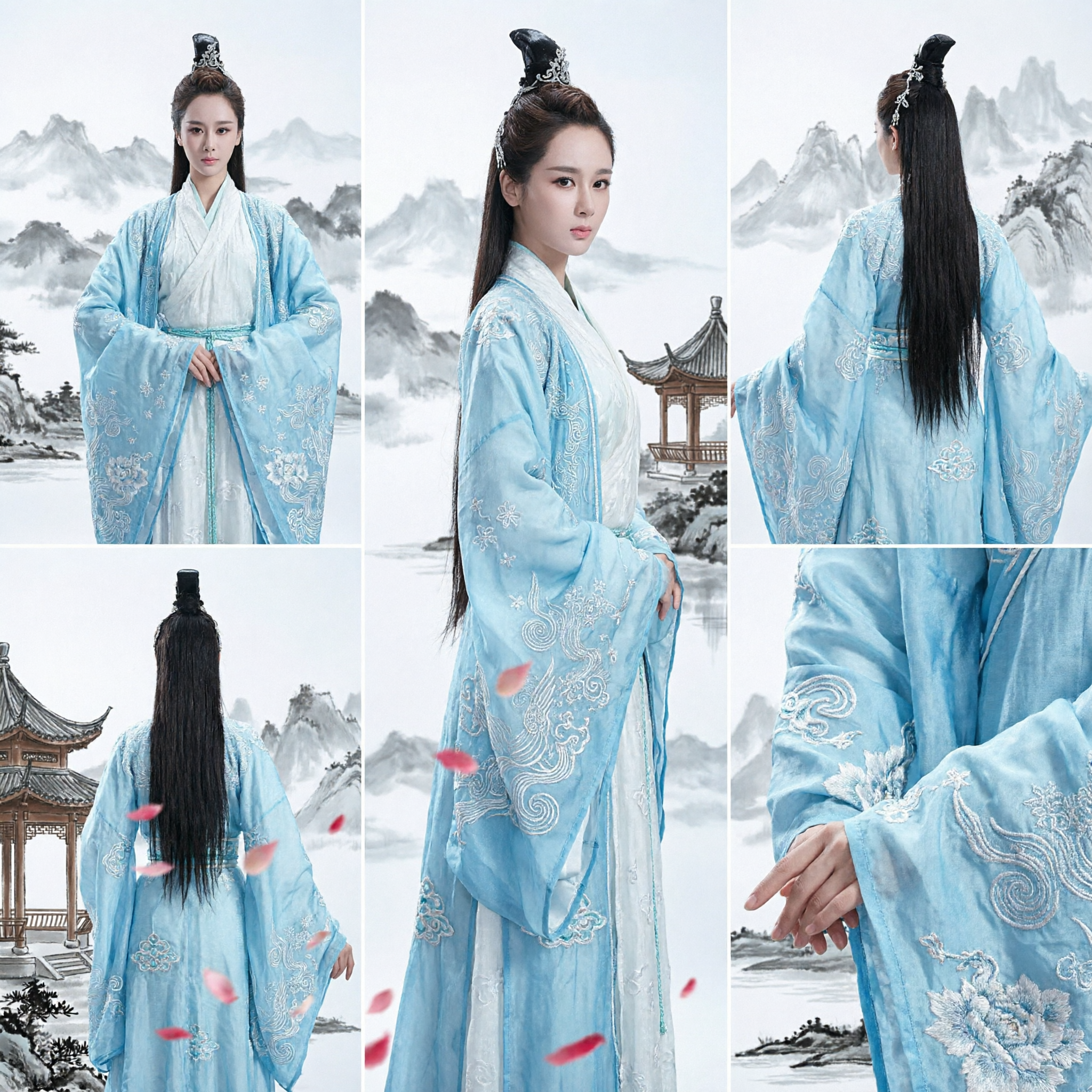Costume Hanfu Chinois Ancien pour Femmes Robe de Fée Bleue Broderie Traditionnelle Tenue de Cosplay Xianxia - Asian Costume