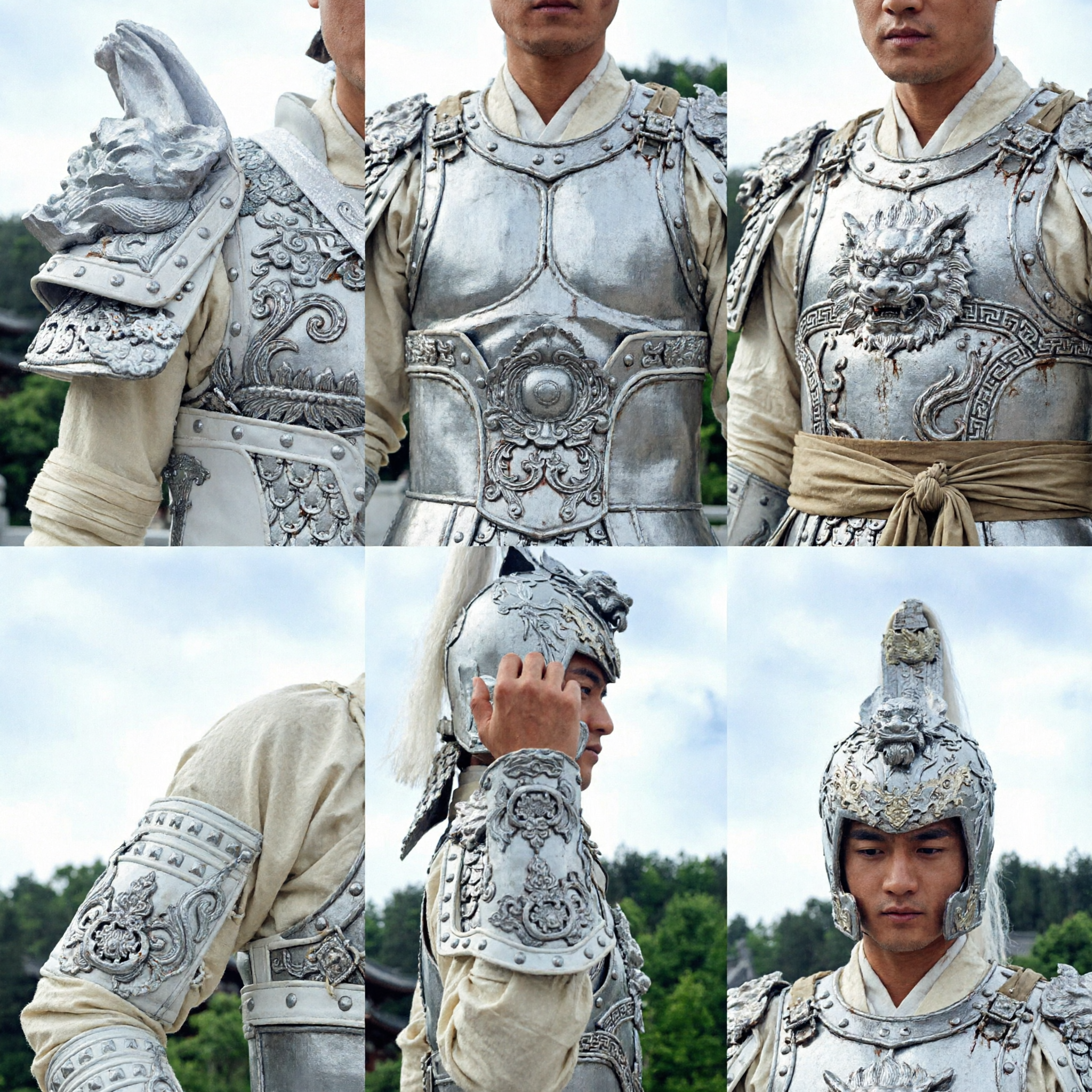 Antikes chinesisches General-Silber-Weiß-Rüstungskostüm, komplettes Set für Männer für historisches Cosplay und Auftritte - Asian Costume
