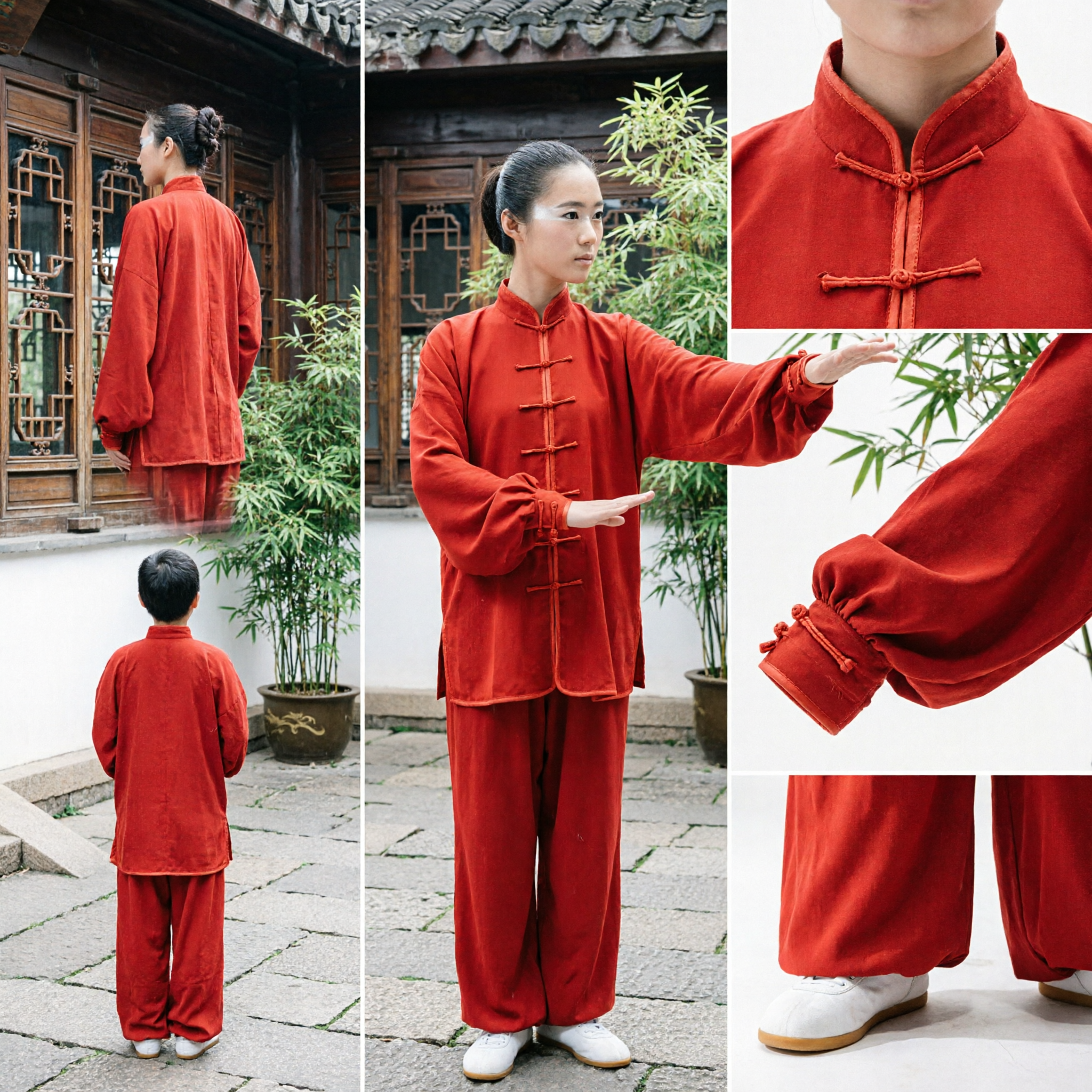 Uniforme Tradicional Chino de Artes Marciales Rojo para Mujeres Conjunto de Traje de Tai Chi Kung Fu de Algodón - Asian Costume