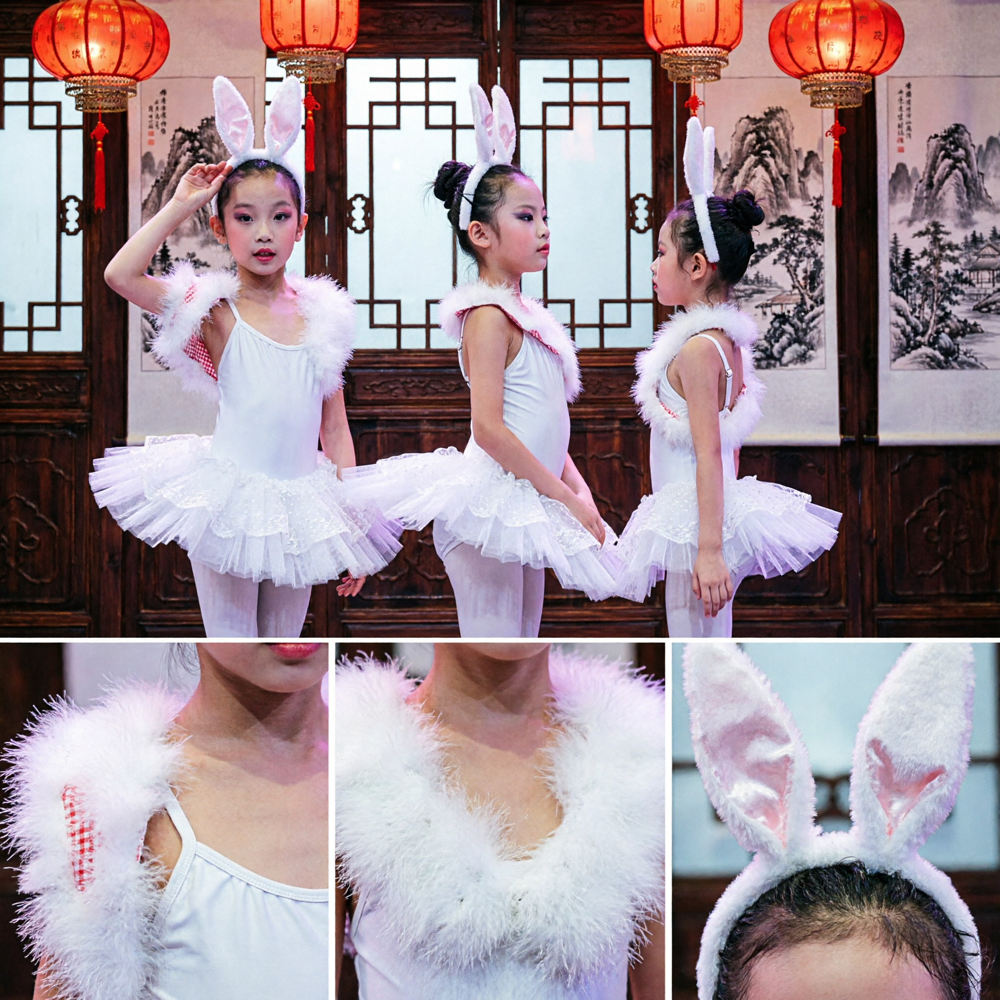 Детский костюм для танца «Белый кролик» для девочек с ушками и пачкой для сценических выступлений - Asian Costume