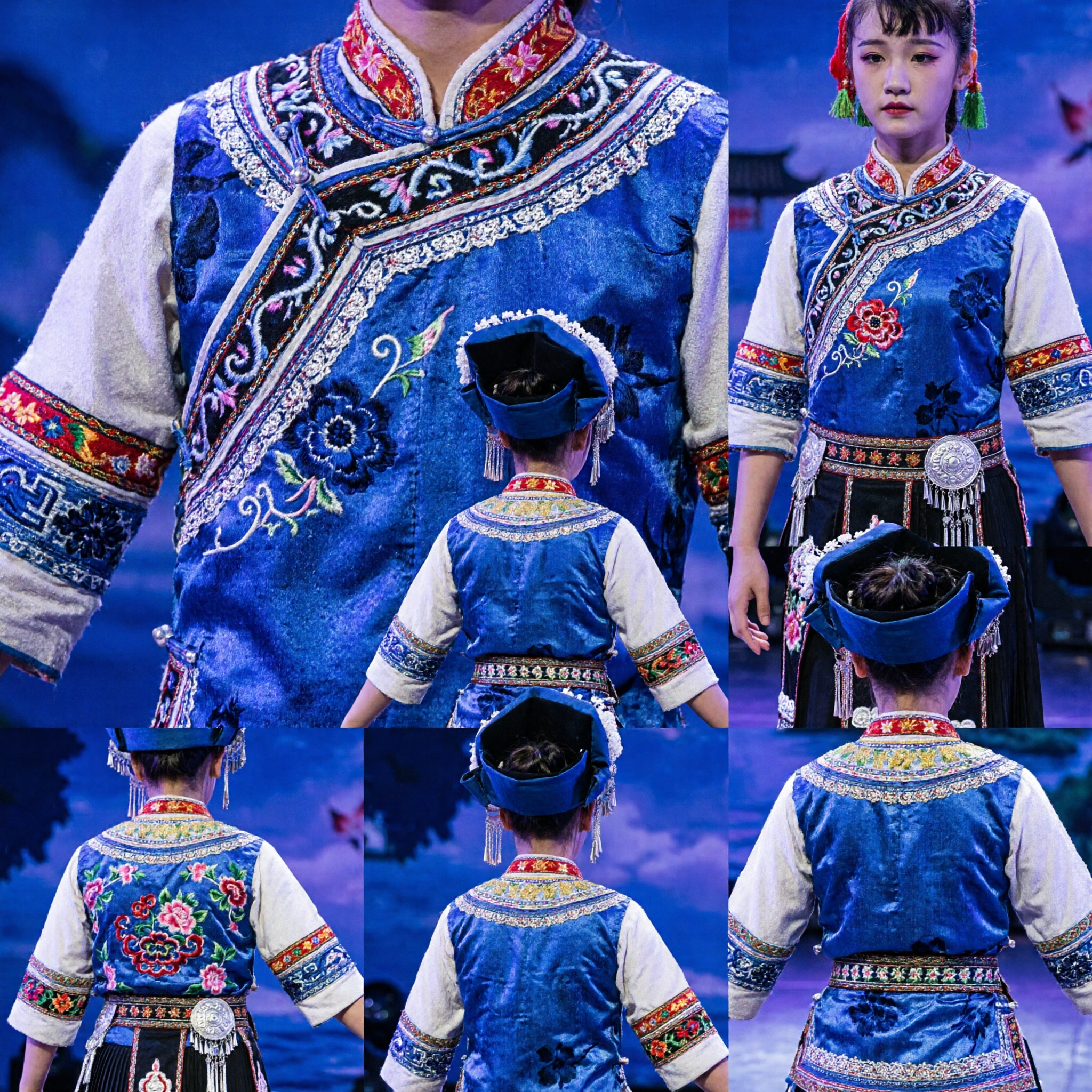 Conjunto Completo de Trajes de Dança de Minoria Étnica Chinesa Tradicional para Performance de Grupo Acrobático no Palco - Asian Costume
