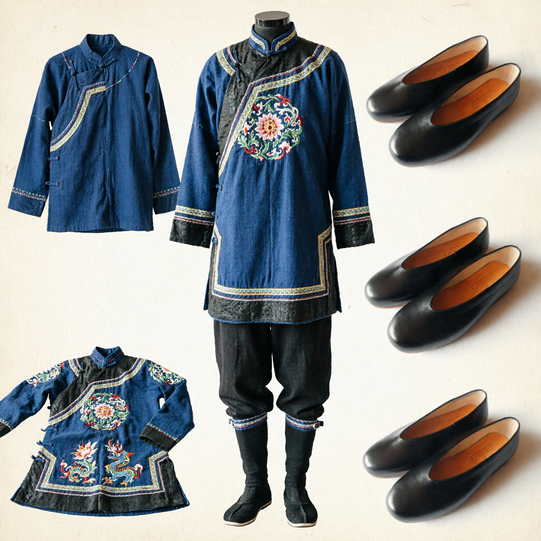 Traditionele Chinese Zwarte Leren Schoenen Oude Peking Stijl Platte Slip-ons voor Kung Fu Tai Chi en Hanfu Dracht - Asian Costume