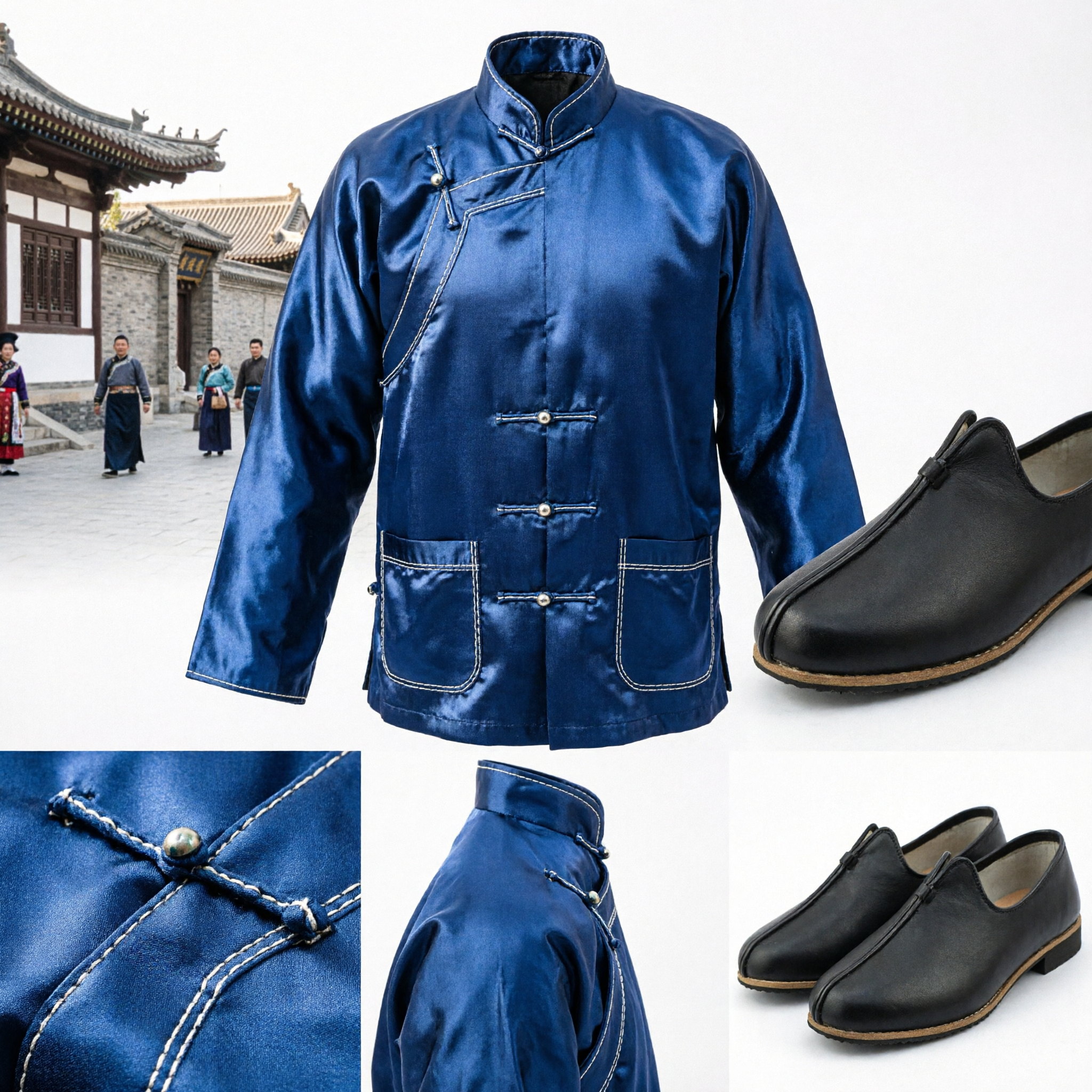 Men's Traditional Black Leather Chinese Kung Fu Shoes Classic Tai Chi Martial Arts Slip-On Footwear - Asian Costume