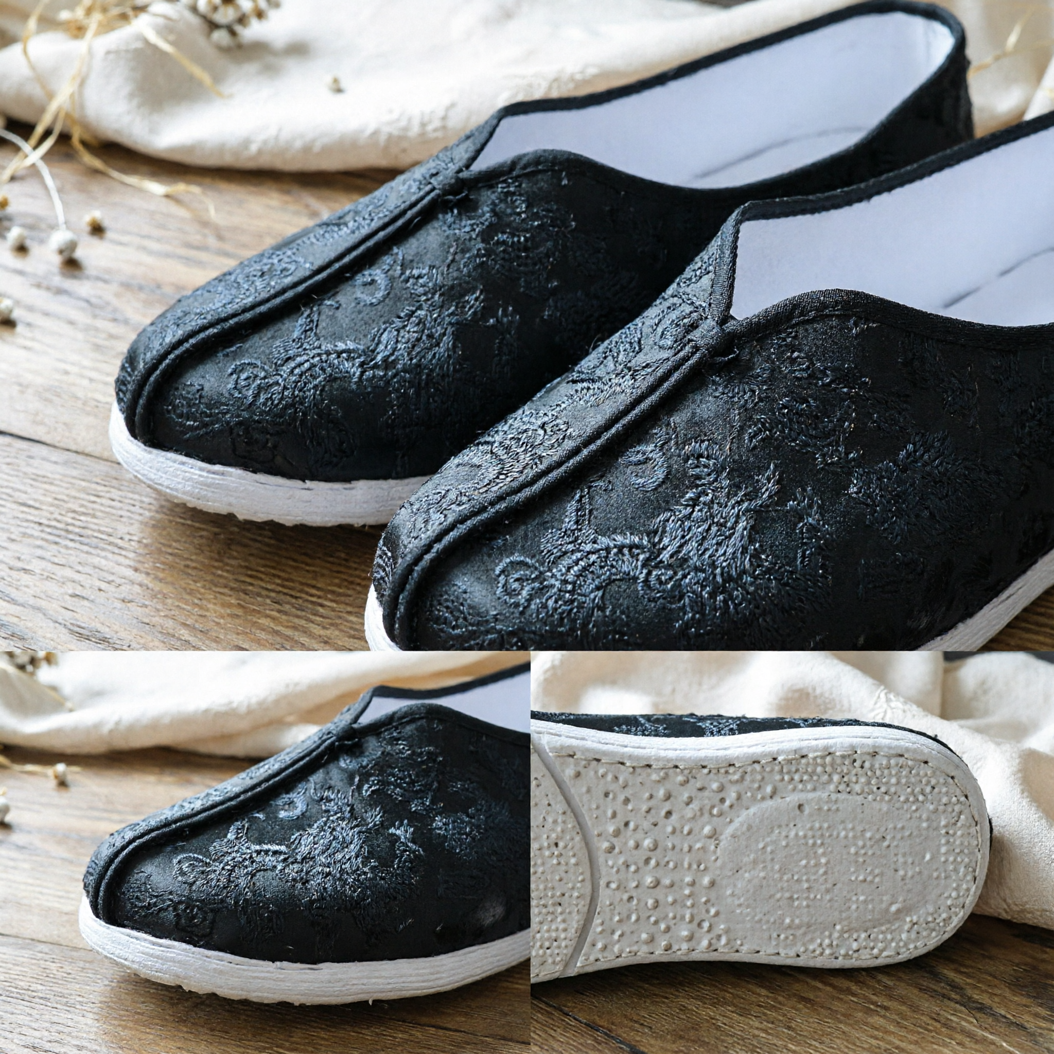 Traditional Chinese Black Cloth Shoes Kung Fu Sneakers for Men Tang Suit Hanfu Accessories - Asian Costume