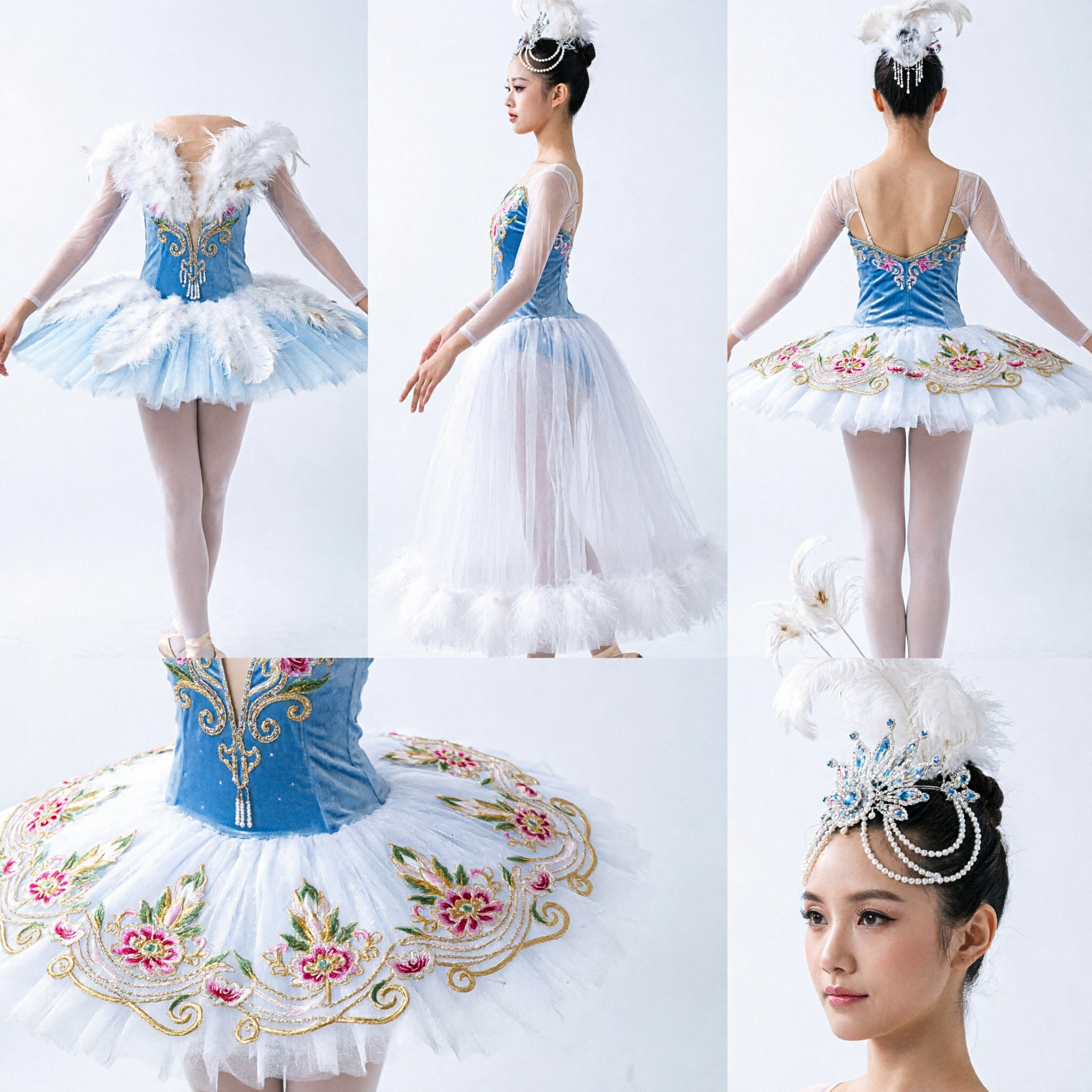 Kinder-Mädchen-Weißpfau-Ballett-Tutu-Kostüm mit Federn für Bühnen-Tanzaufführung - Asian Costume