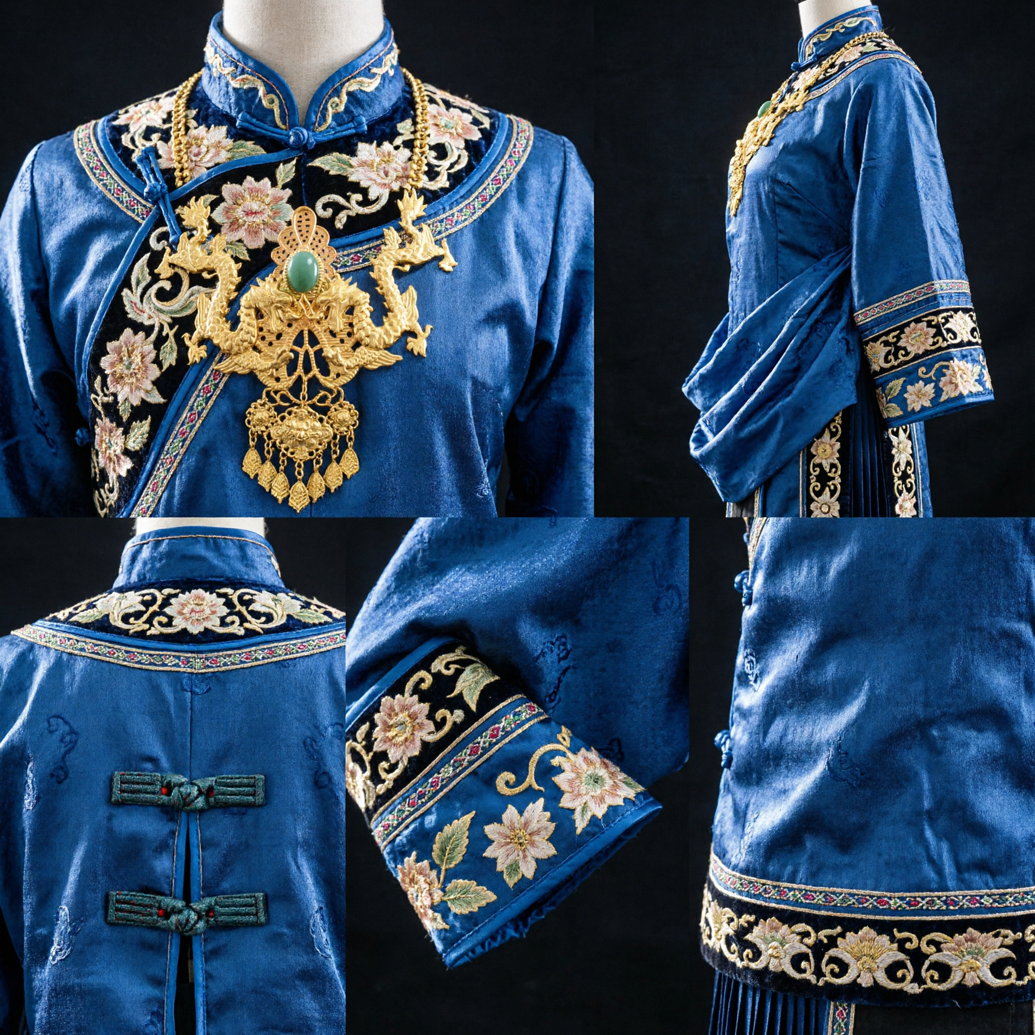 Coroa de Cabelo Tradicional Chinesa Antiga de Dragão e Fênix Dourada com Jade para Traje de Noiva Hanfu - Asian Costume