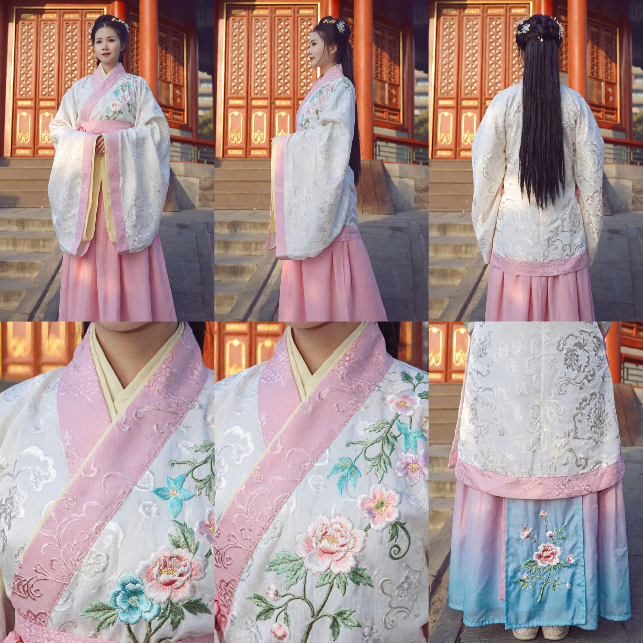 Robe traditionnelle chinoise Hanfu élégante pour femmes - Costume ancien avec jupe rose et haut brodé floral - Asian Costume