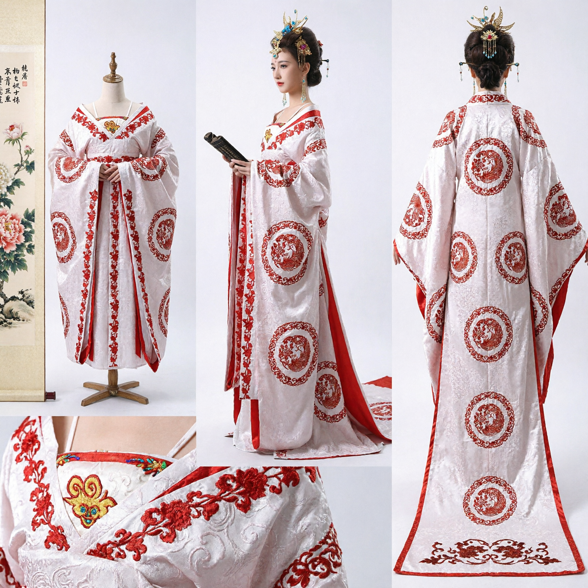 Traditioneel Chinees Tang-dynastie Paleis Hanfu-kostuum Vrouwen Oude Keizerin Wit Rode Jurk voor Optreden - Asian Costume