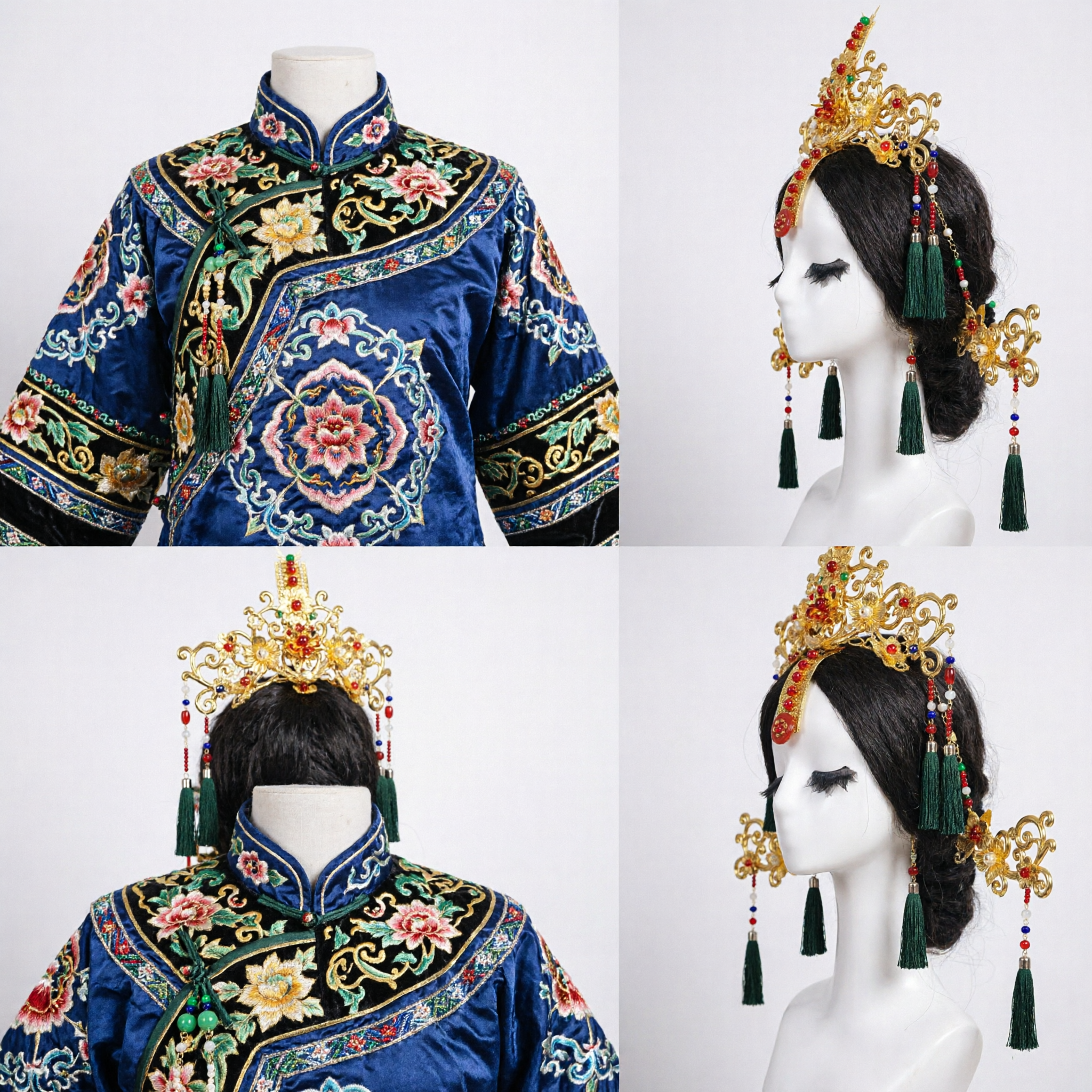 Tradycyjny chiński zestaw złotych ozdób do włosów z feniksem w starożytnym stylu z chwostami na wesele i cosplay Hanfu - Asian Costume