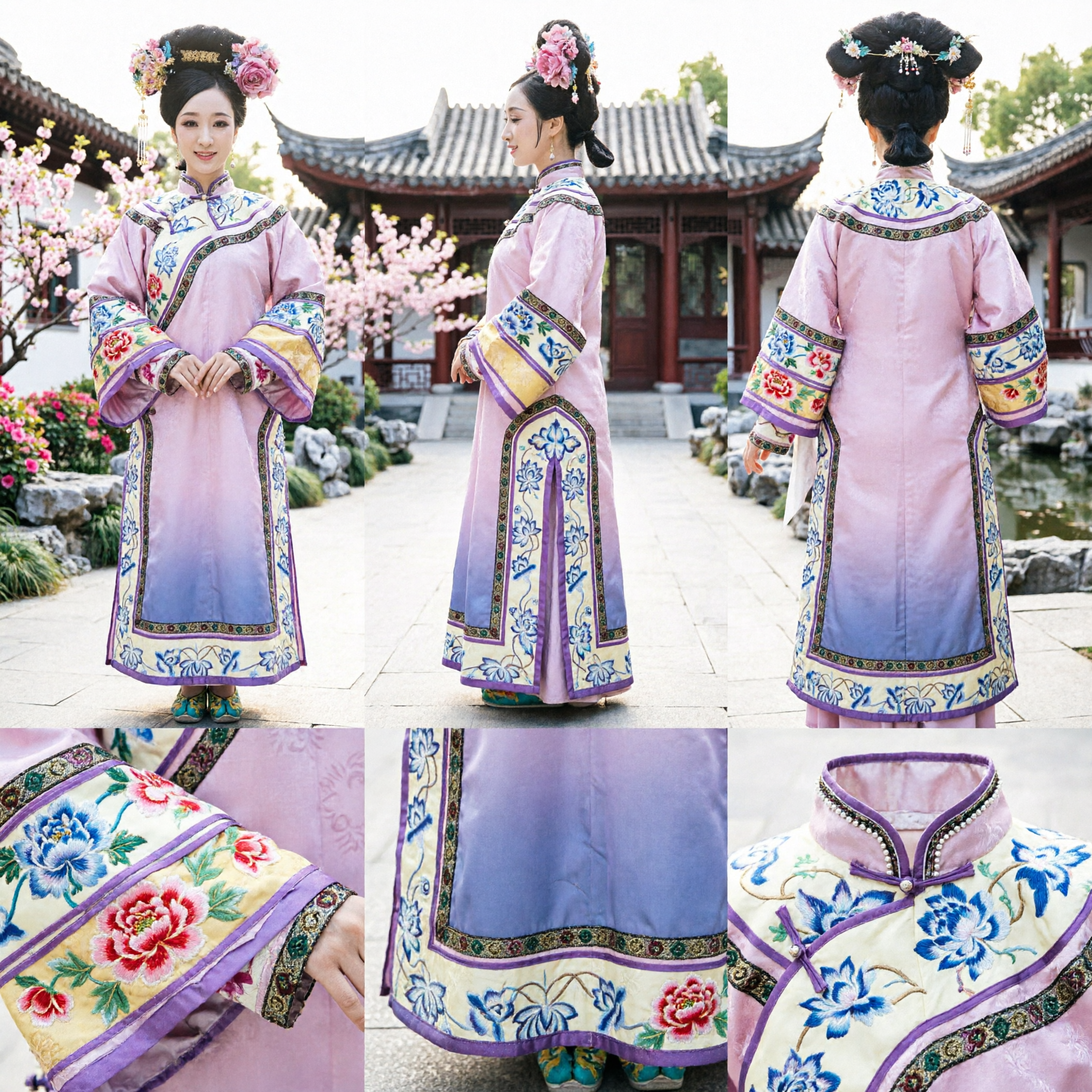 Traditional Chinese Qing Dynasty Palace Princess Costume Pink Floral Embroidery Dress for Women Cosplay Performance - Asian Costume