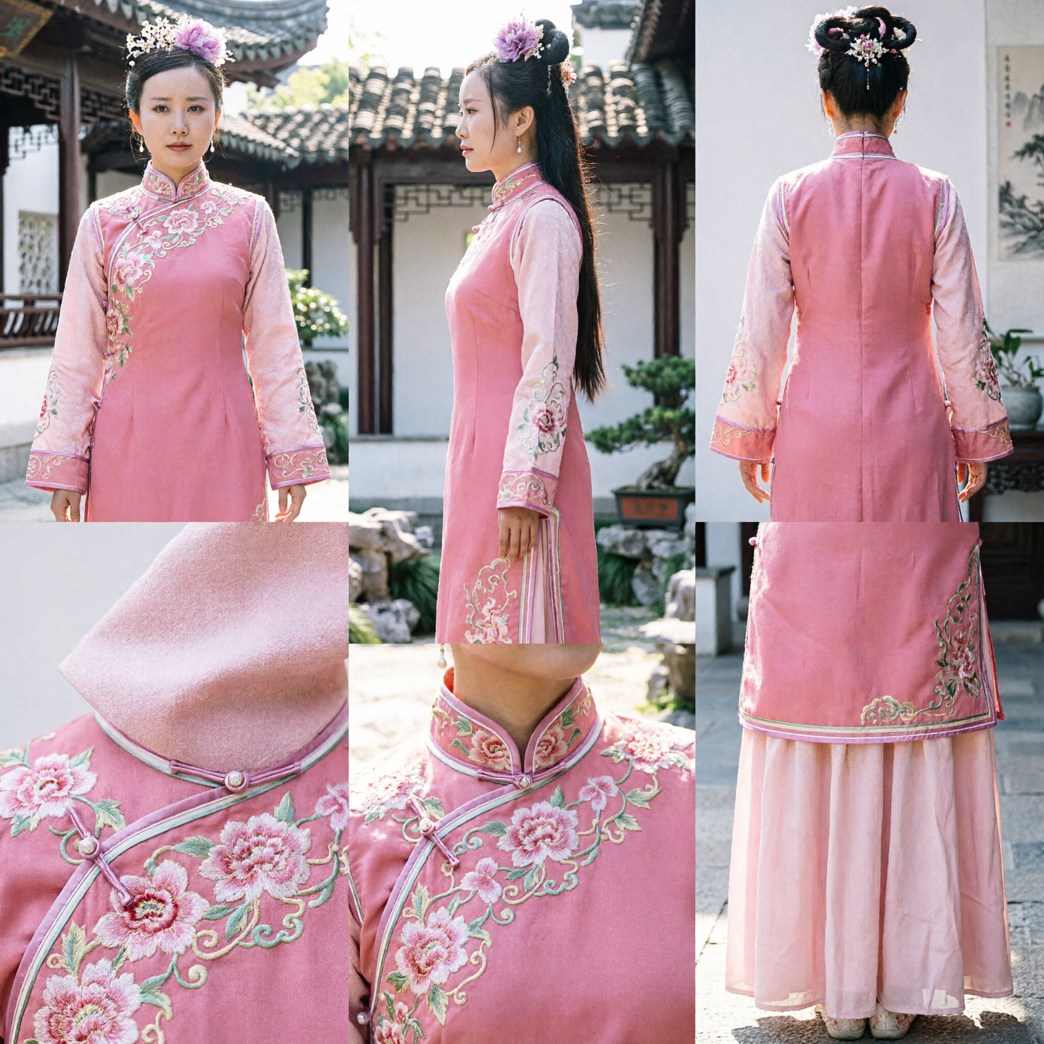 Traditionelles chinesisches rosa besticktes Gewand antikes Drama-Kostüm für Frauen Qing-Dynastie-Stil - Asian Costume